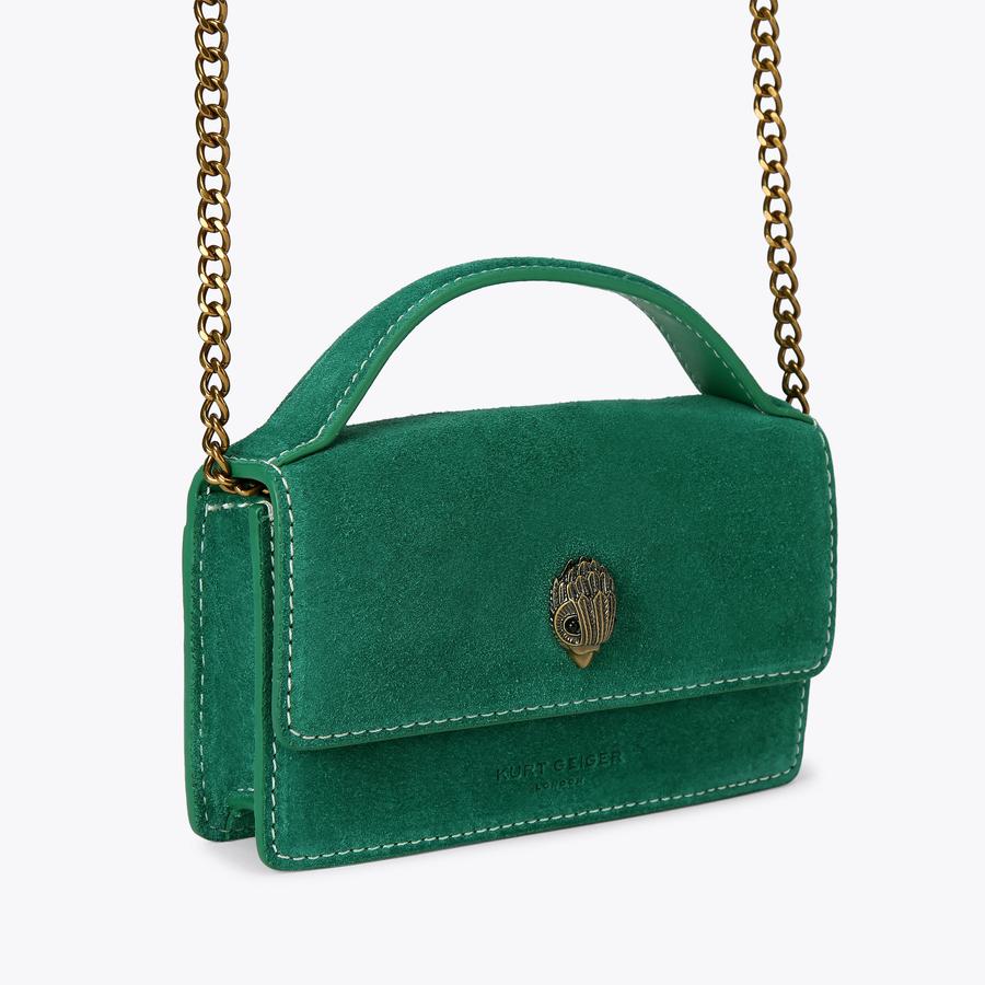 XS BOND TOP HANDLE BAG Green Suede Cross Body Bag by KURT