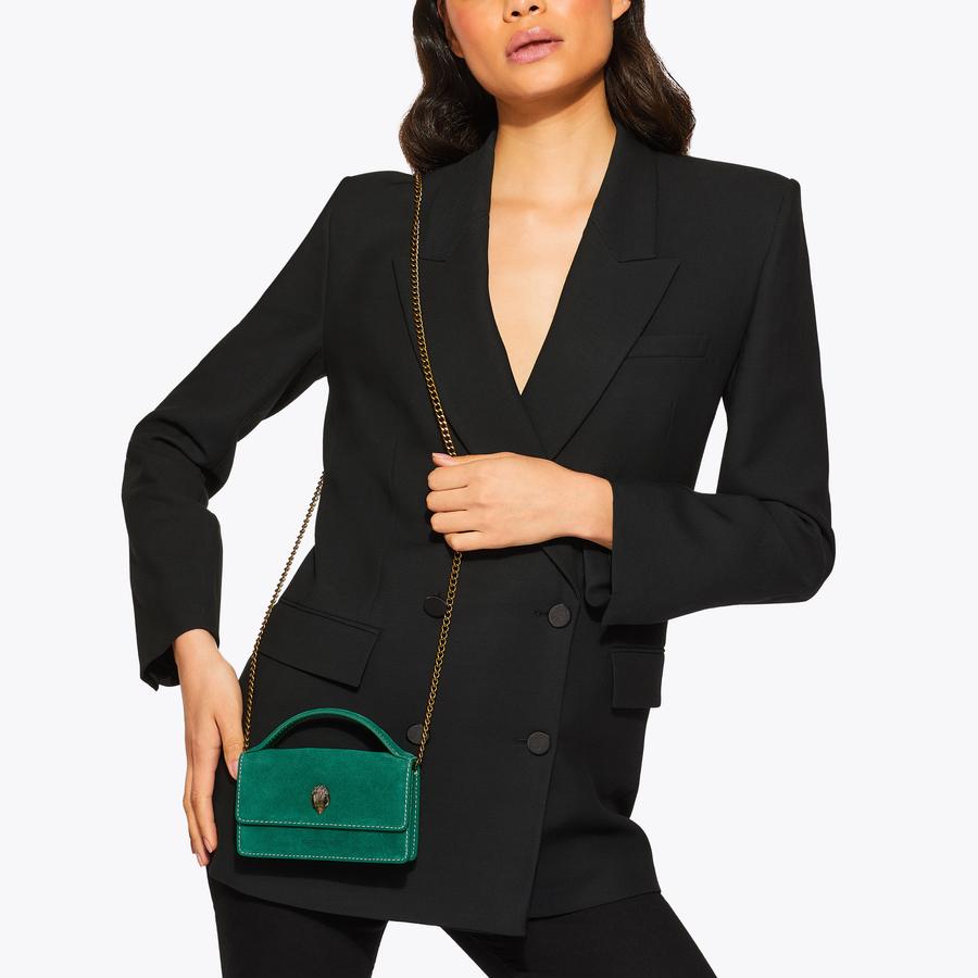 XS BOND TOP HANDLE BAG Green Suede Cross Body Bag by KURT GEIGER LONDON