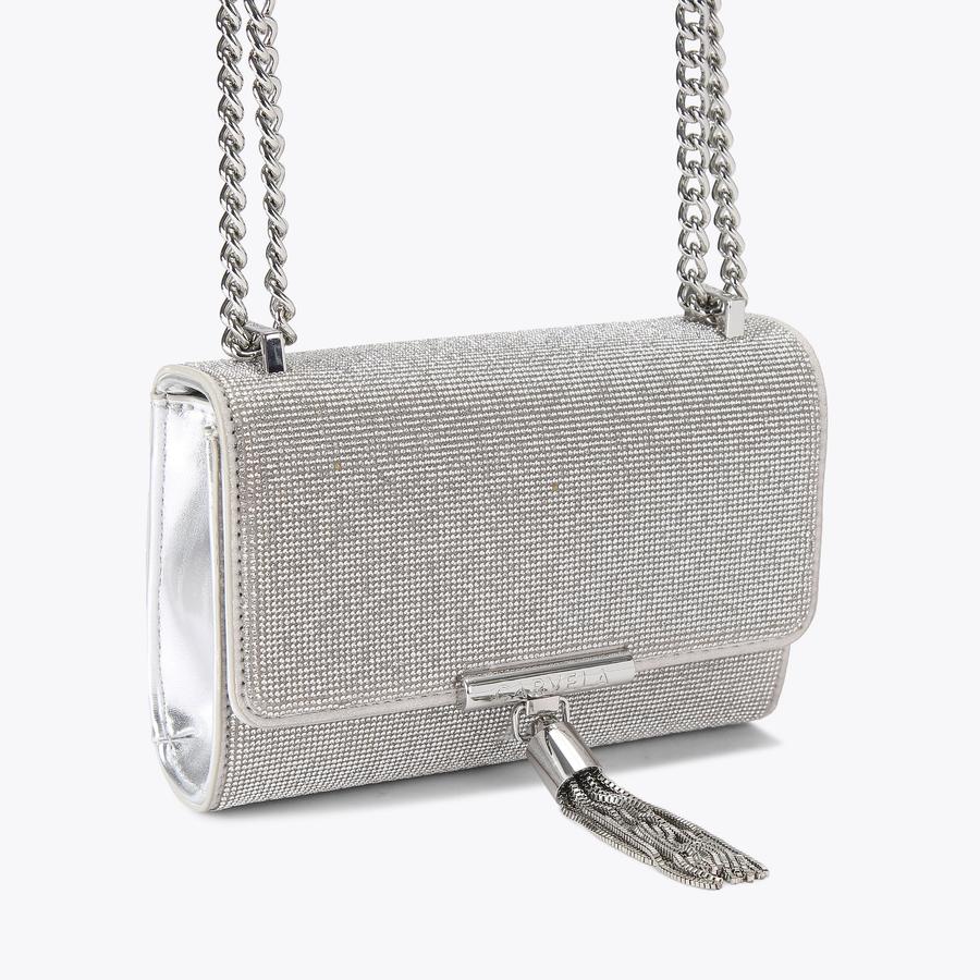 VICTORIA MINI TASSEL Silver Tassel Cross Body Bag by CARVELA