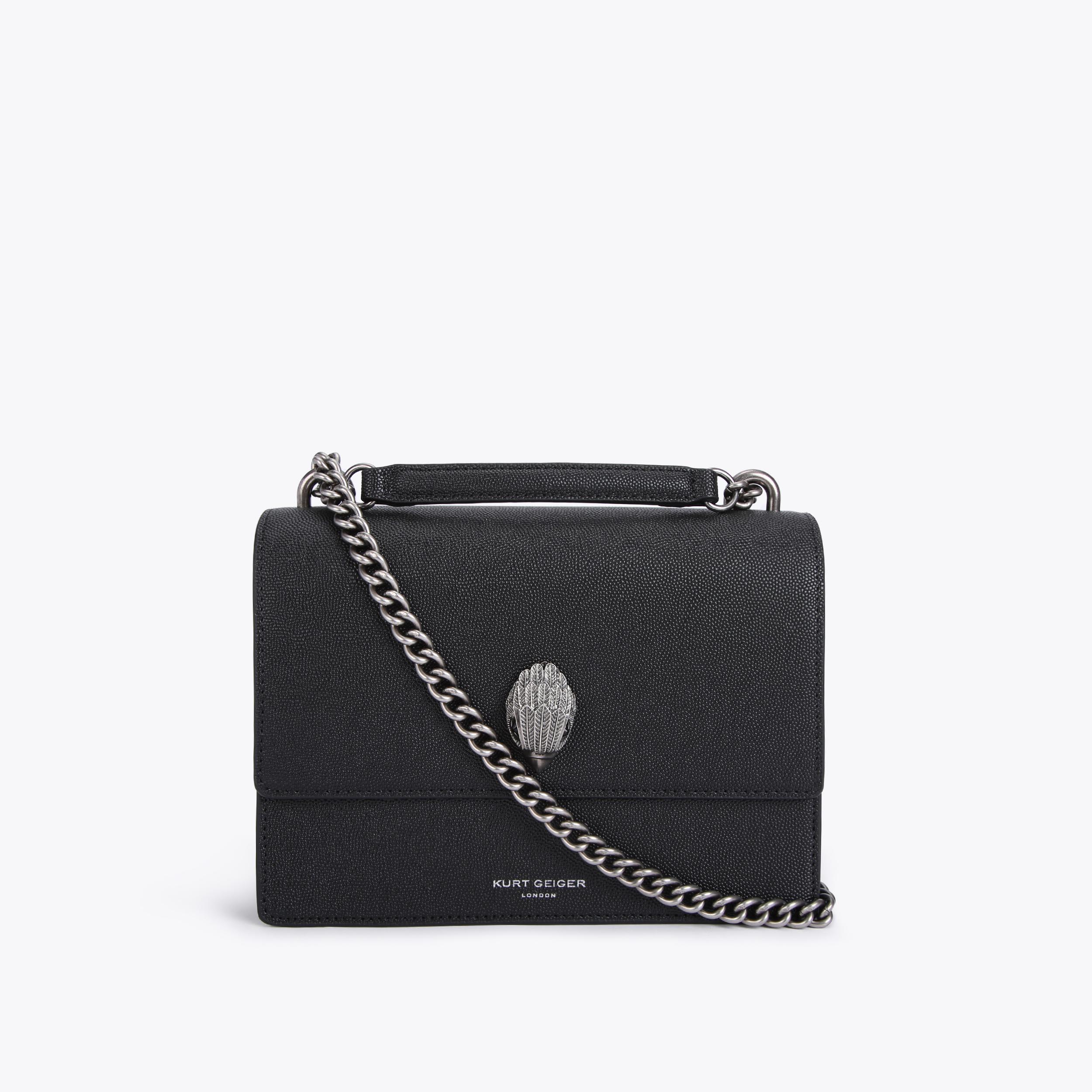 SHOREDITCH CROSS BODY Black Caviar Leather Cross Body Bag by KURT GEIGER LONDON