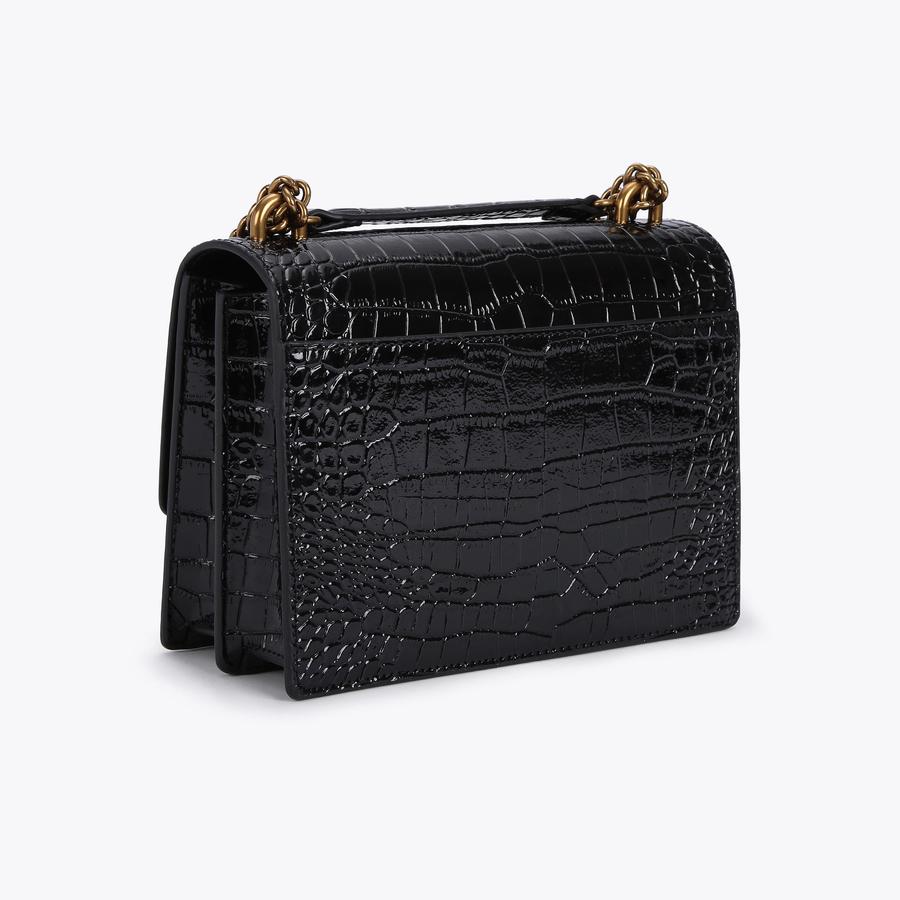 SHOREDITCH CROSS BODY Black Croc Print Cross Body Bag by