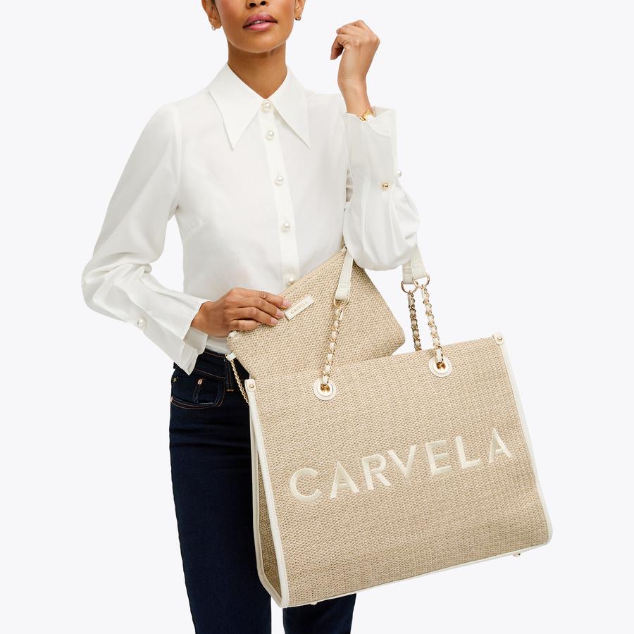 RAFFIA CHAIN TOTE Woven Tote Bag by CARVELA