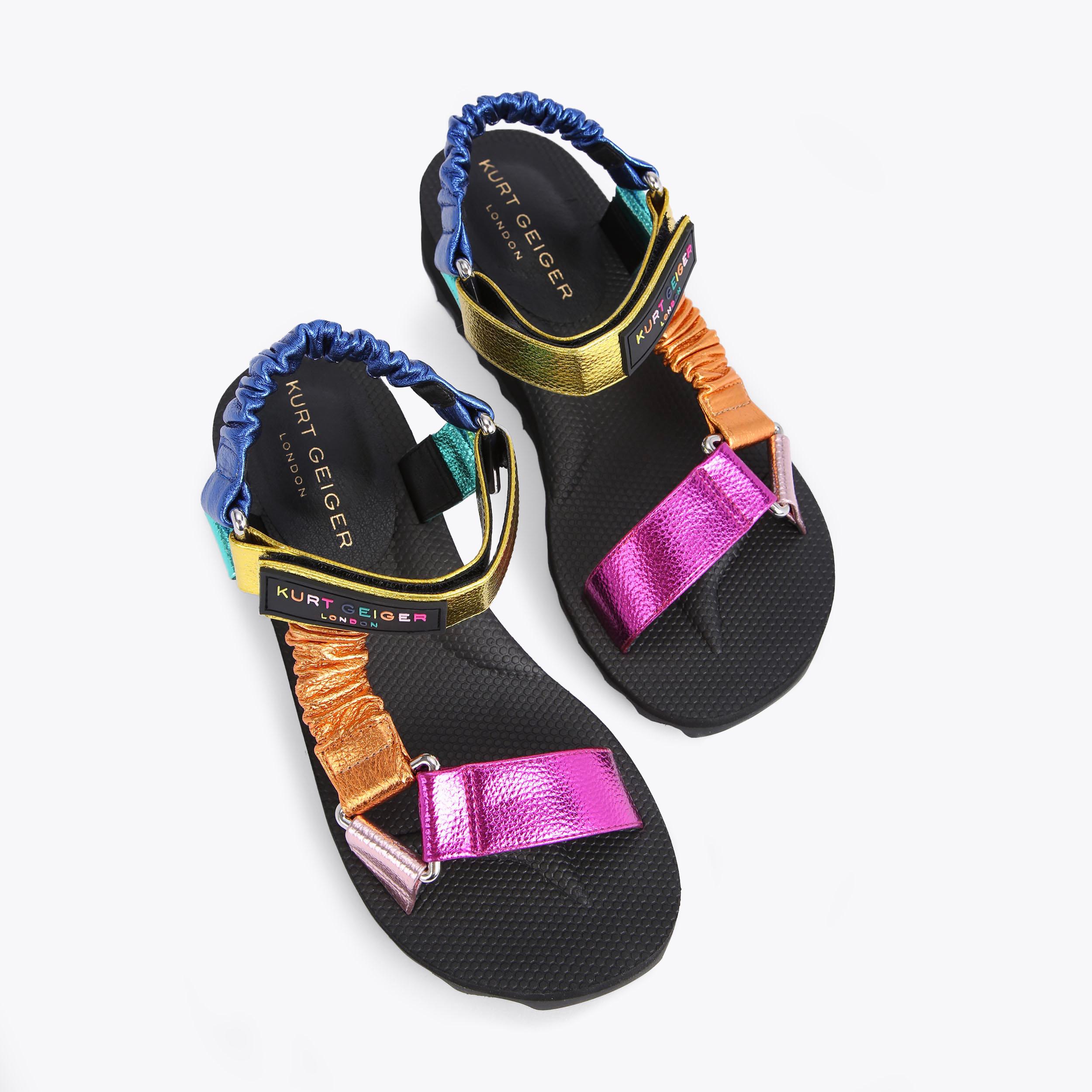 ORION Rainbow Metallic Velcro Strap Sandals by KURT GEIGER LONDON