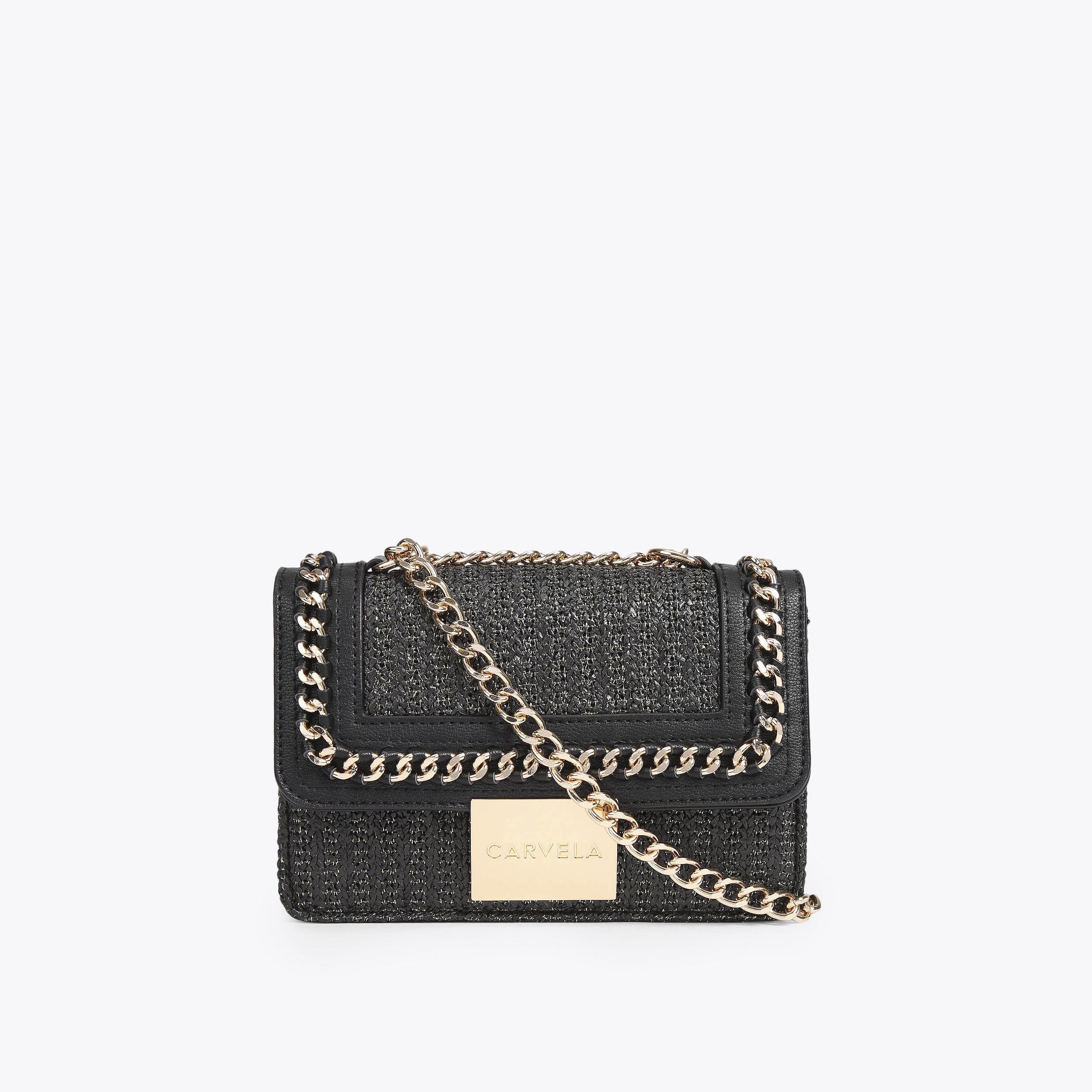 MINI BAILEY X BODY Raffia Black Gold Quilted Chain Bag by CARVELA