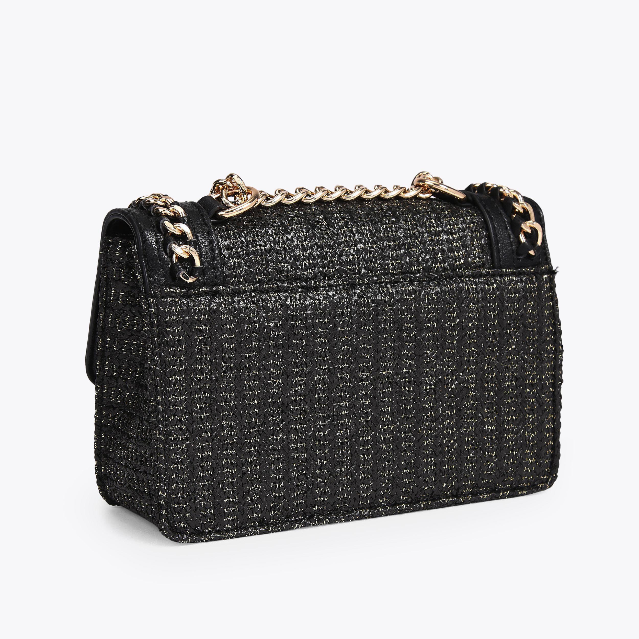 MINI BAILEY X BODY Raffia Black Gold Quilted Chain Bag by CARVELA