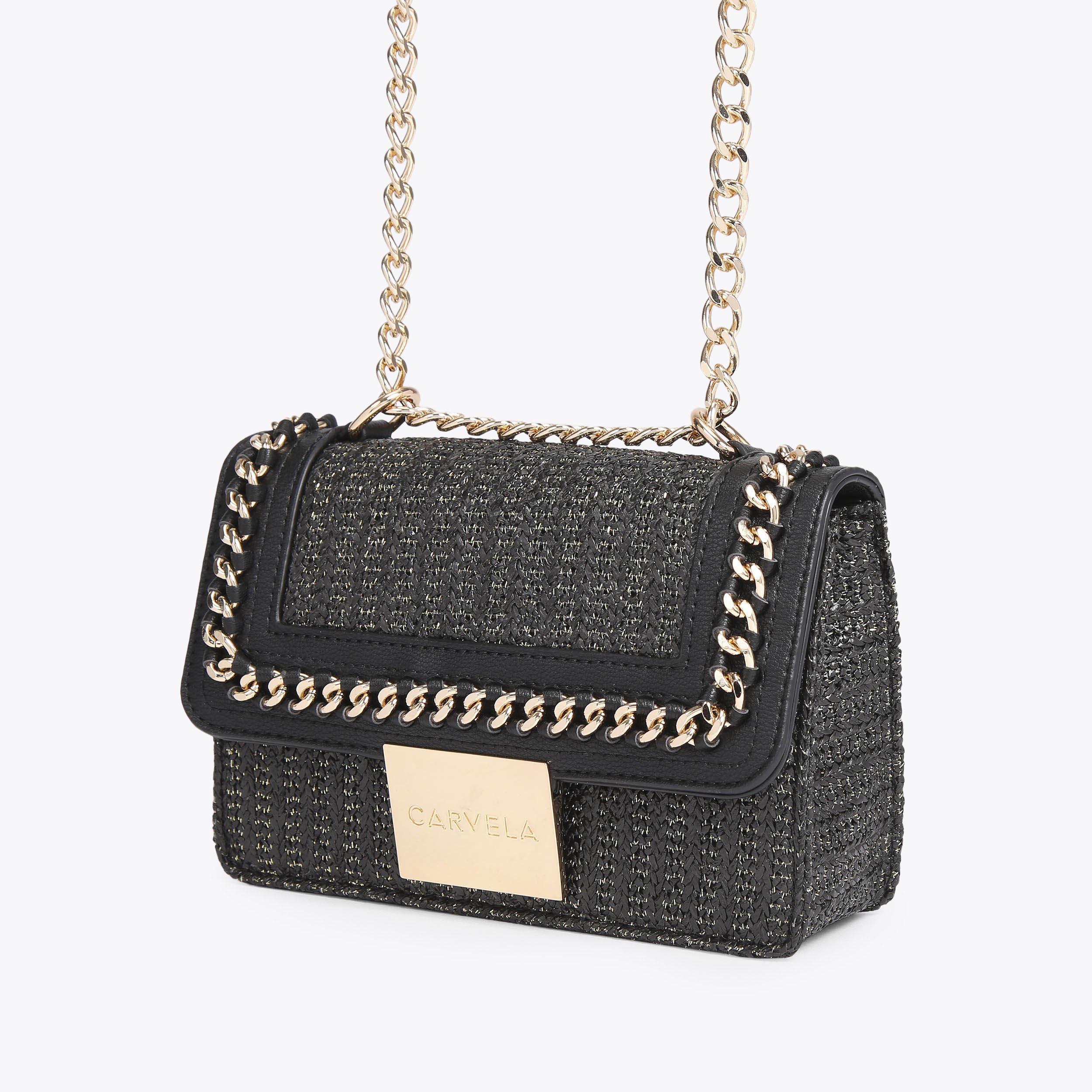 MINI BAILEY X BODY Raffia Black Gold Quilted Chain Bag by CARVELA
