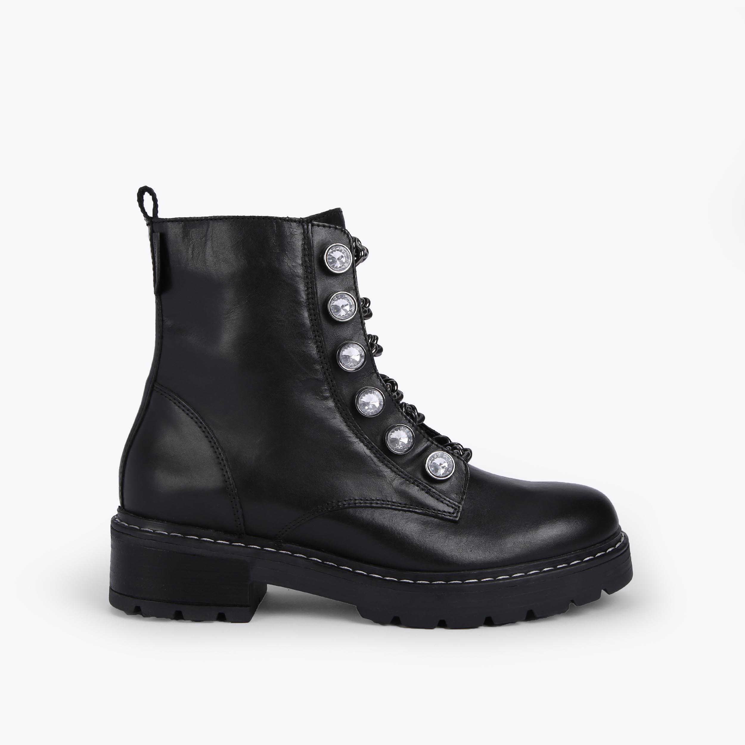 BAX Black Embellished Chain Combat Boots by KURT GEIGER LONDON