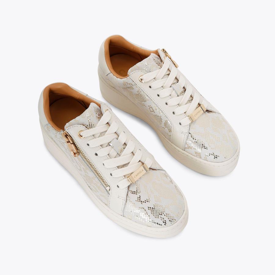 CONNECTED ZIP Gold Snake Print Trainers by CARVELA