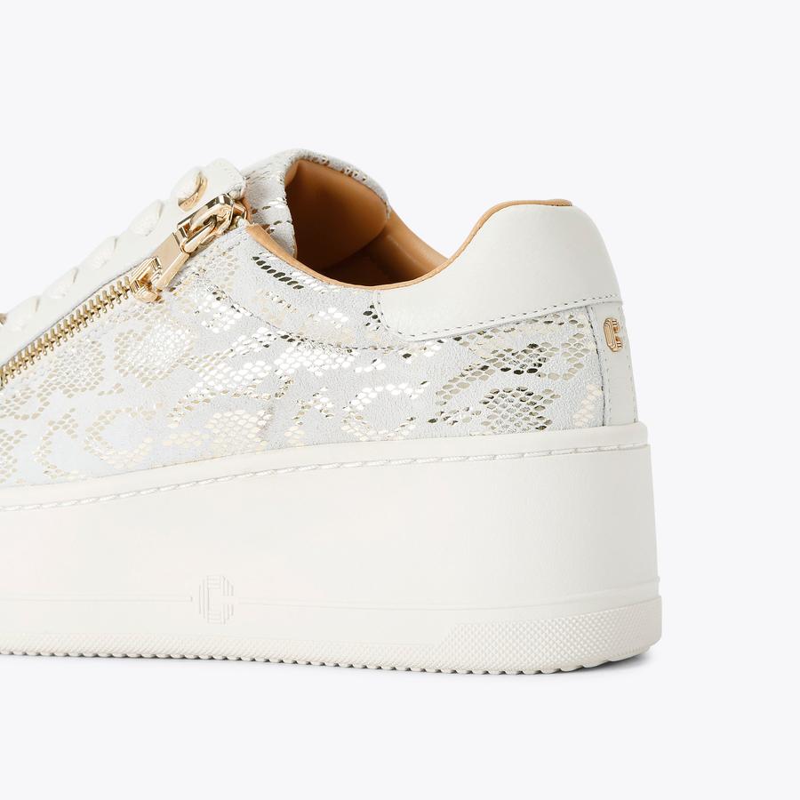 CONNECTED ZIP Gold Snake Print Trainers by CARVELA