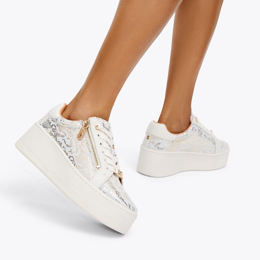 CONNECTED ZIP Gold Snake Print Trainers by CARVELA