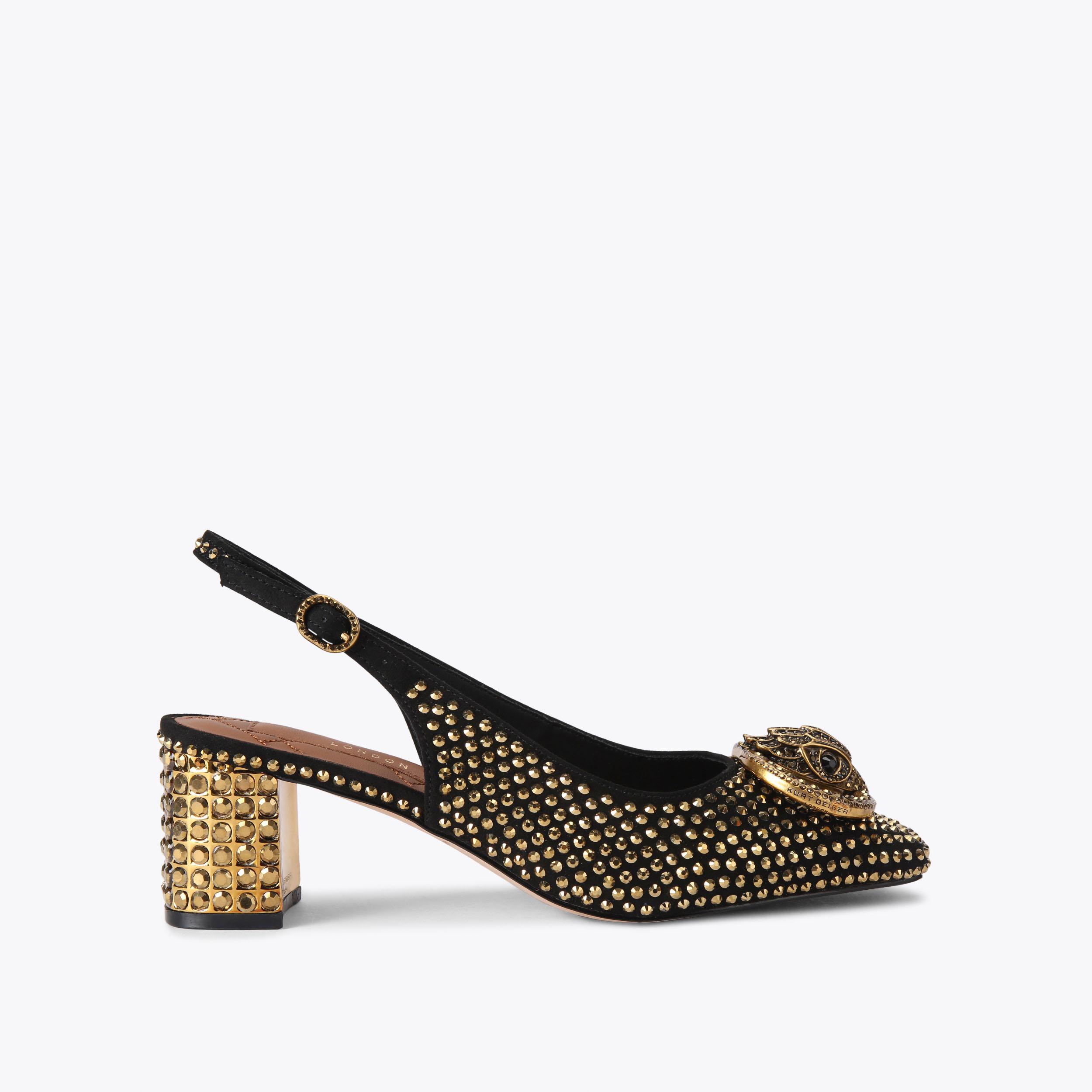 CHELSEA BLOCK SLINGBACK Black Suede Block Heel by KURT GEIGER LONDON