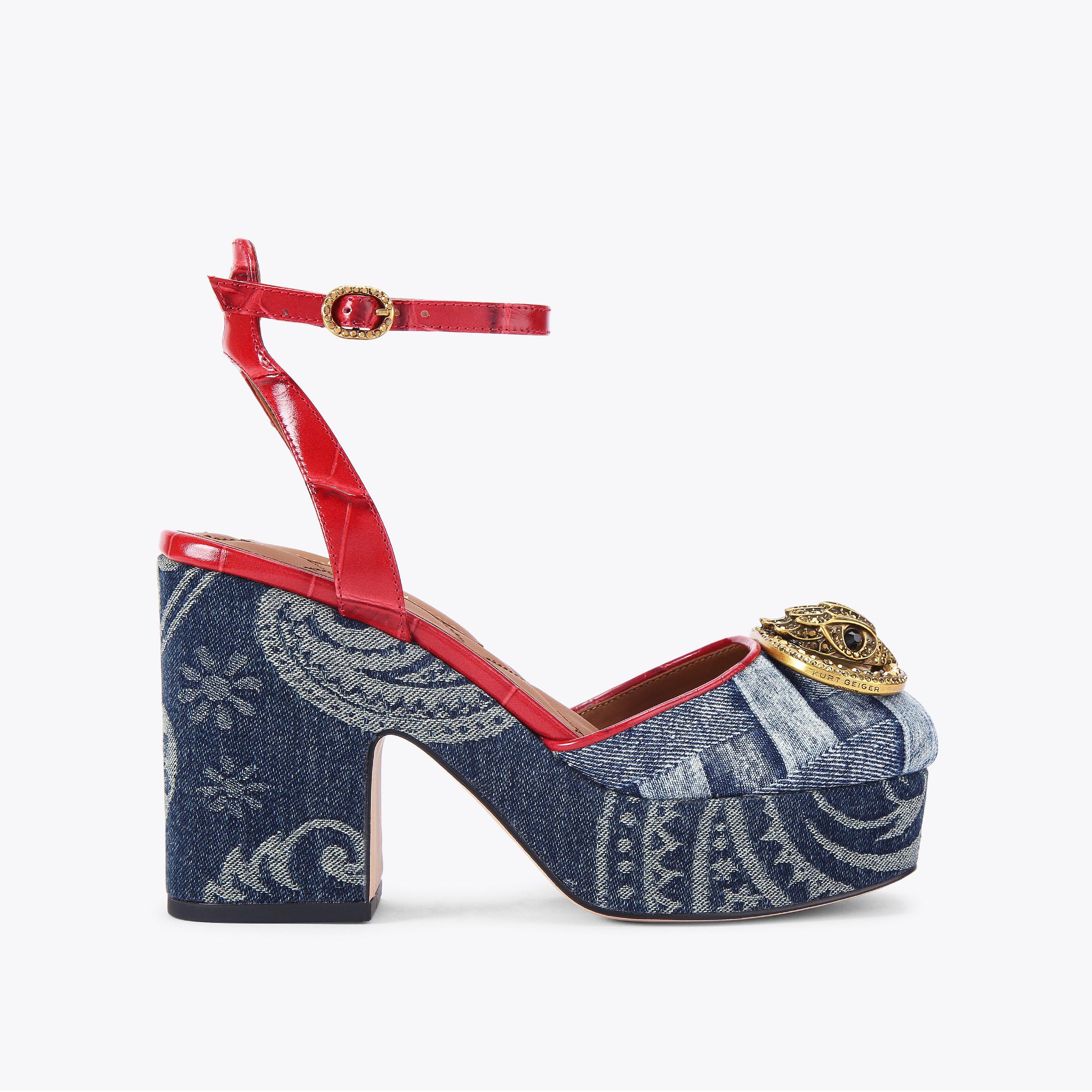 carvela by kurt geiger CHELSEA CLOSED PLATFORM Blue Paisley Denim Maroon Croc Platform Heel by KURT GEIGER LONDON