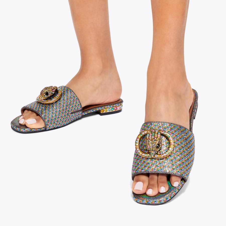 CHELSEA FLAT SANDAL Rainbow Crystal Slip On Sandał by KURT