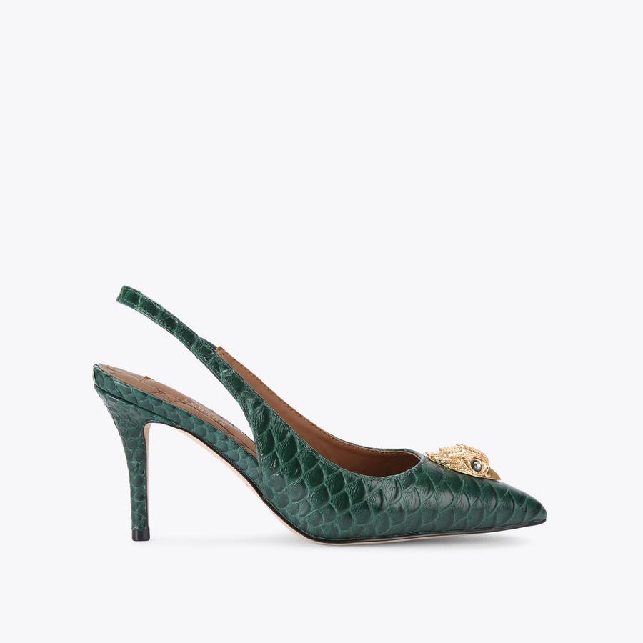 BELGRAVIA HIGH SLING Dark Green Lizard Leather Slingback Heel by KURT GEIGER LONDON