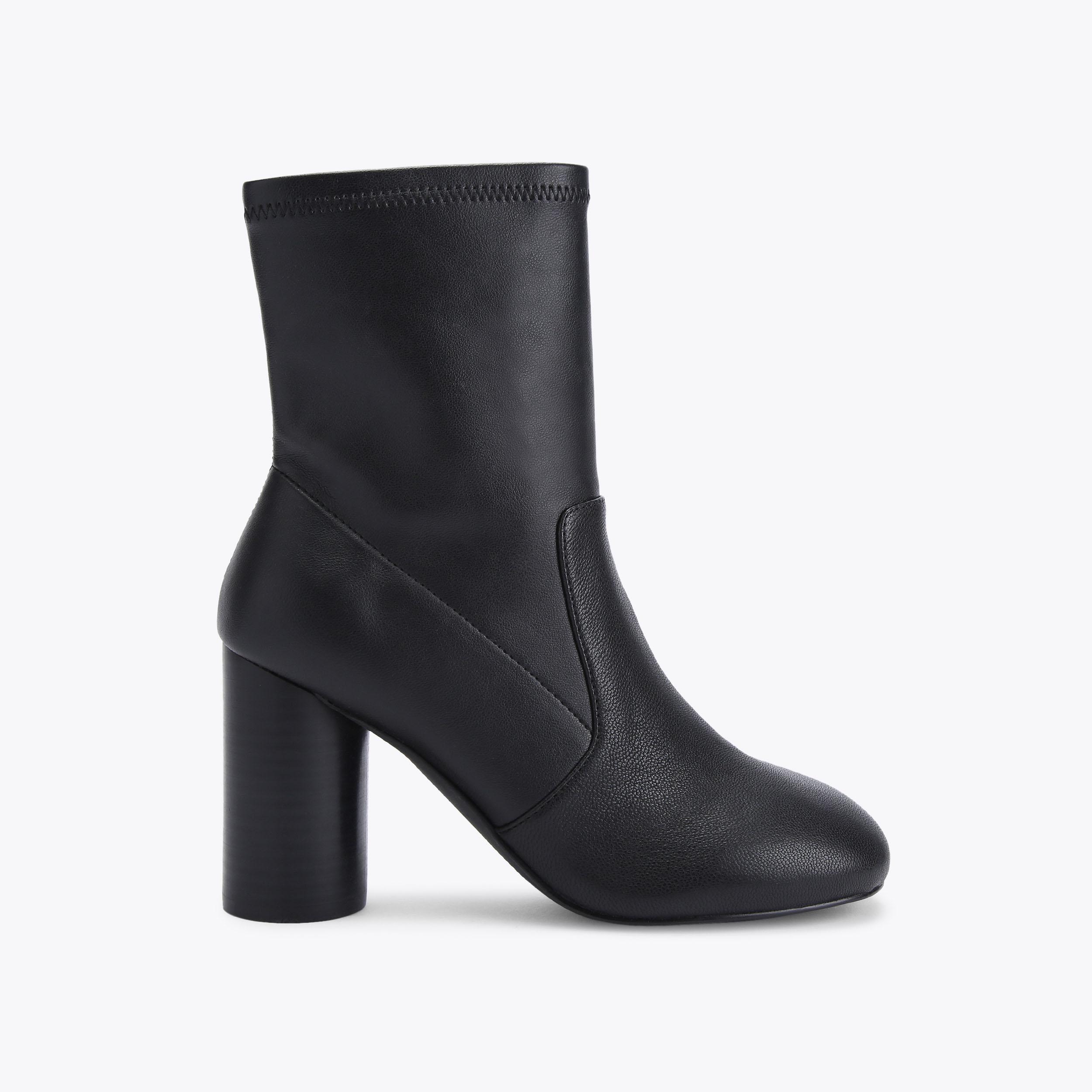 Black leather booties flat heel sale