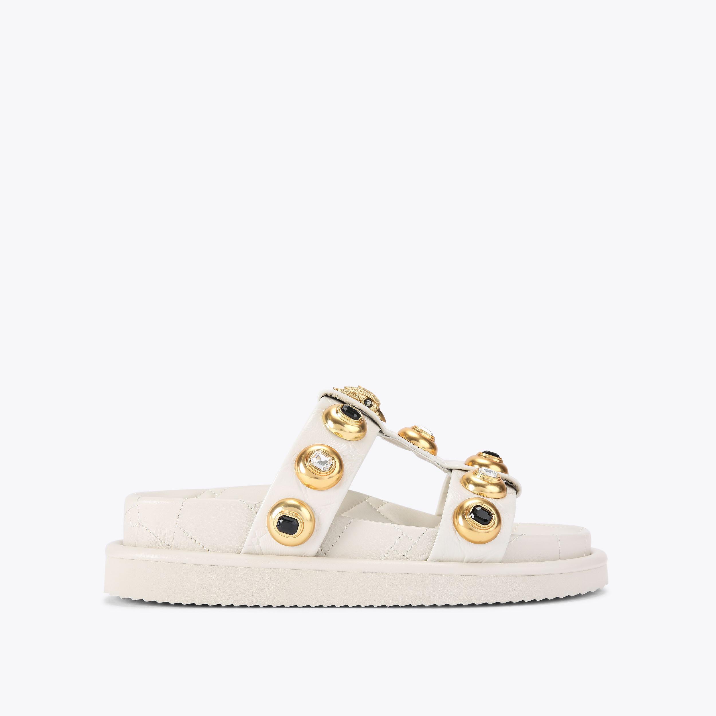 【中古】 Gudrun Gut / Wildlife ORSON MULTI STUD Bone Crinkled Leather Strap Sandal by KURT
