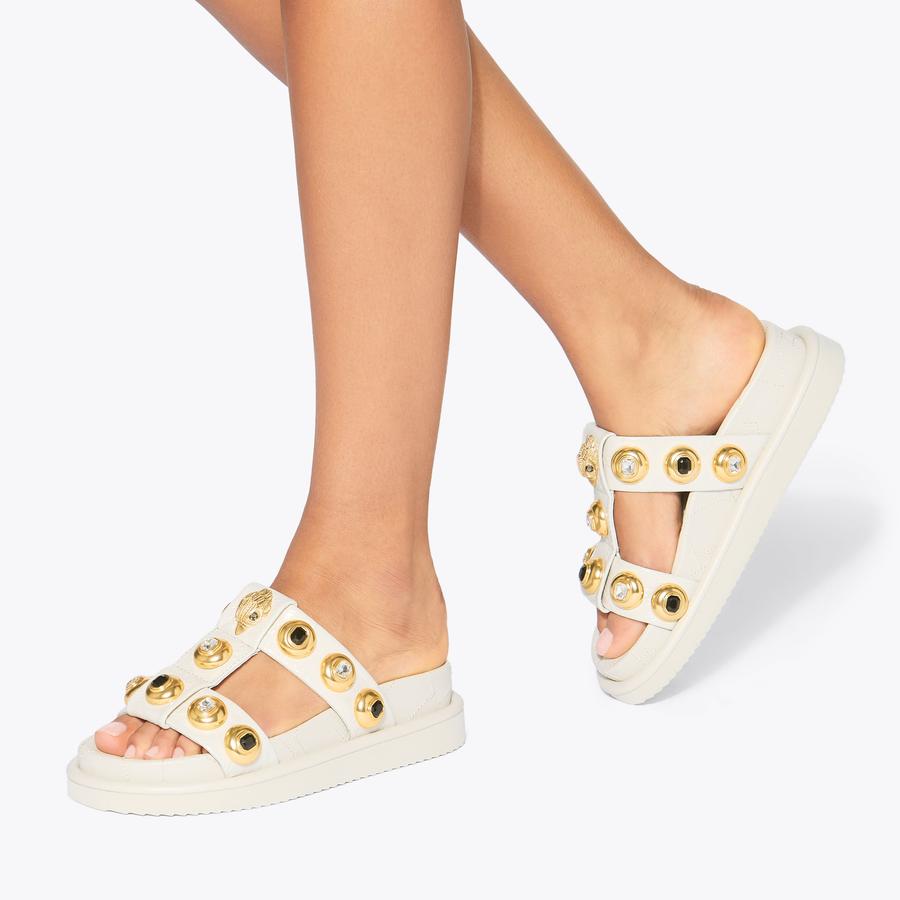 ORSON MULTI STUD Bone Crinkled Leather Strap Sandal by KURT