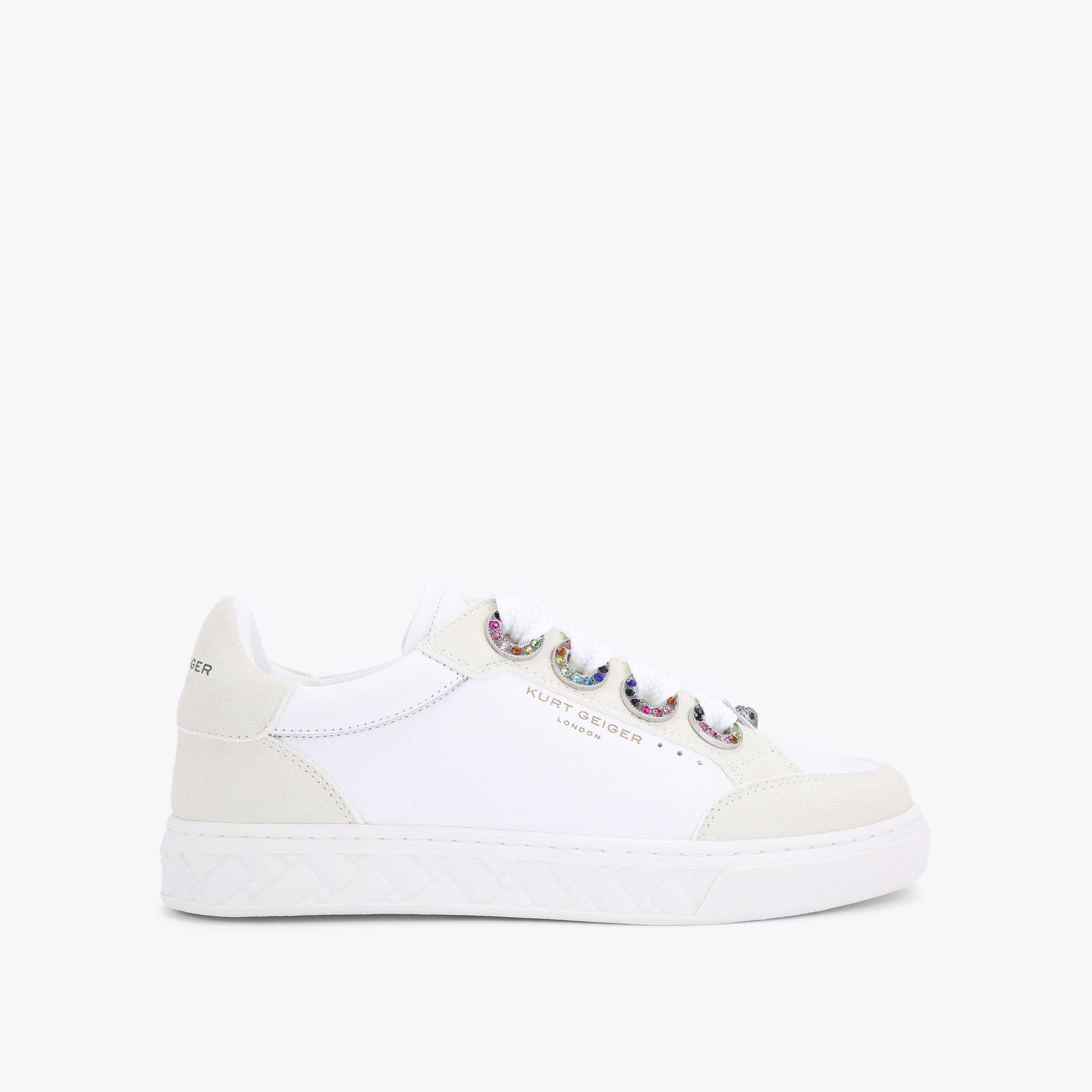 KENSINGTON EYELET SLIM White Leather Eyelet Sneaker by KURT GEIGER LONDON