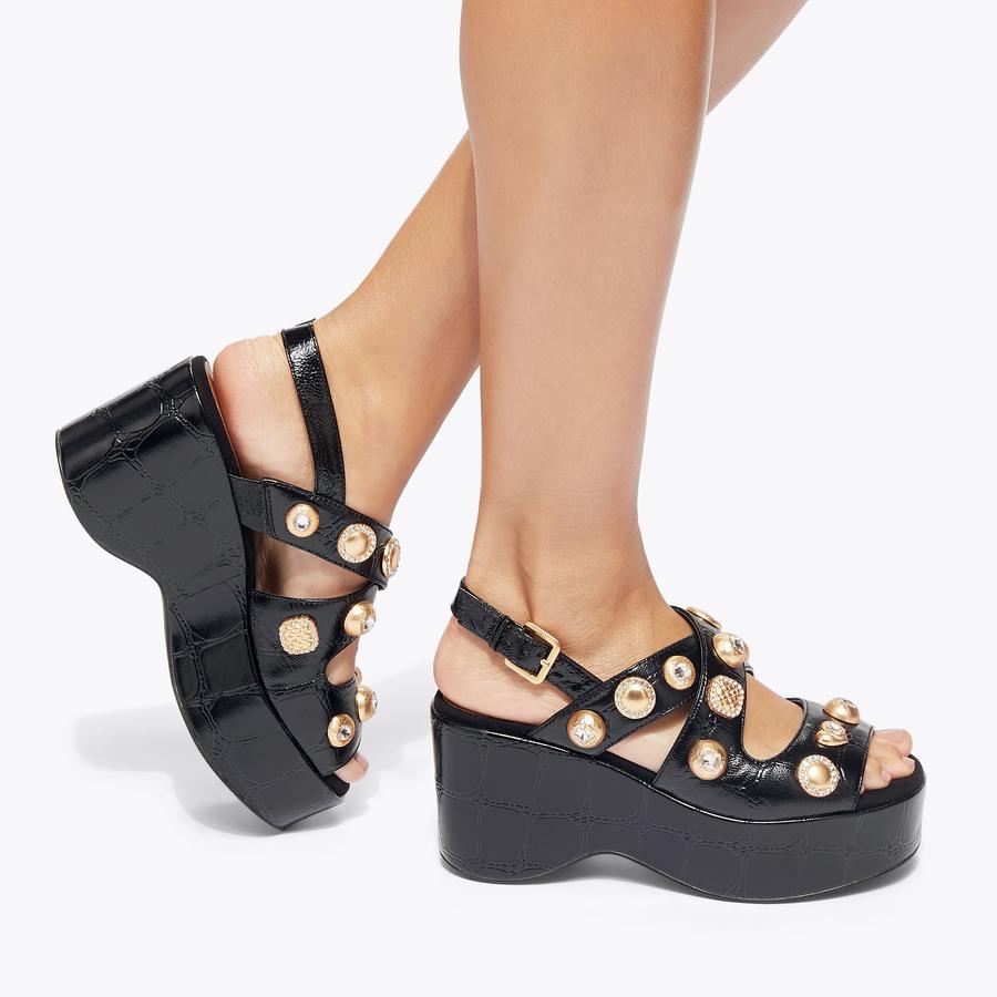 KENSINGTON WEDGE SANDAL Black Patent Wedge Heels by KURT GEIGER LONDON