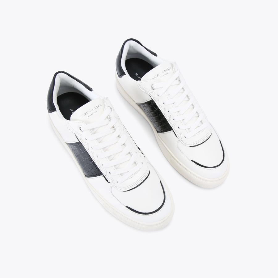 【関税込み】New Court Sneaker in White/Black/Green Leather LENNON COURT Black White Sneaker by KURT GEIGER LONDON