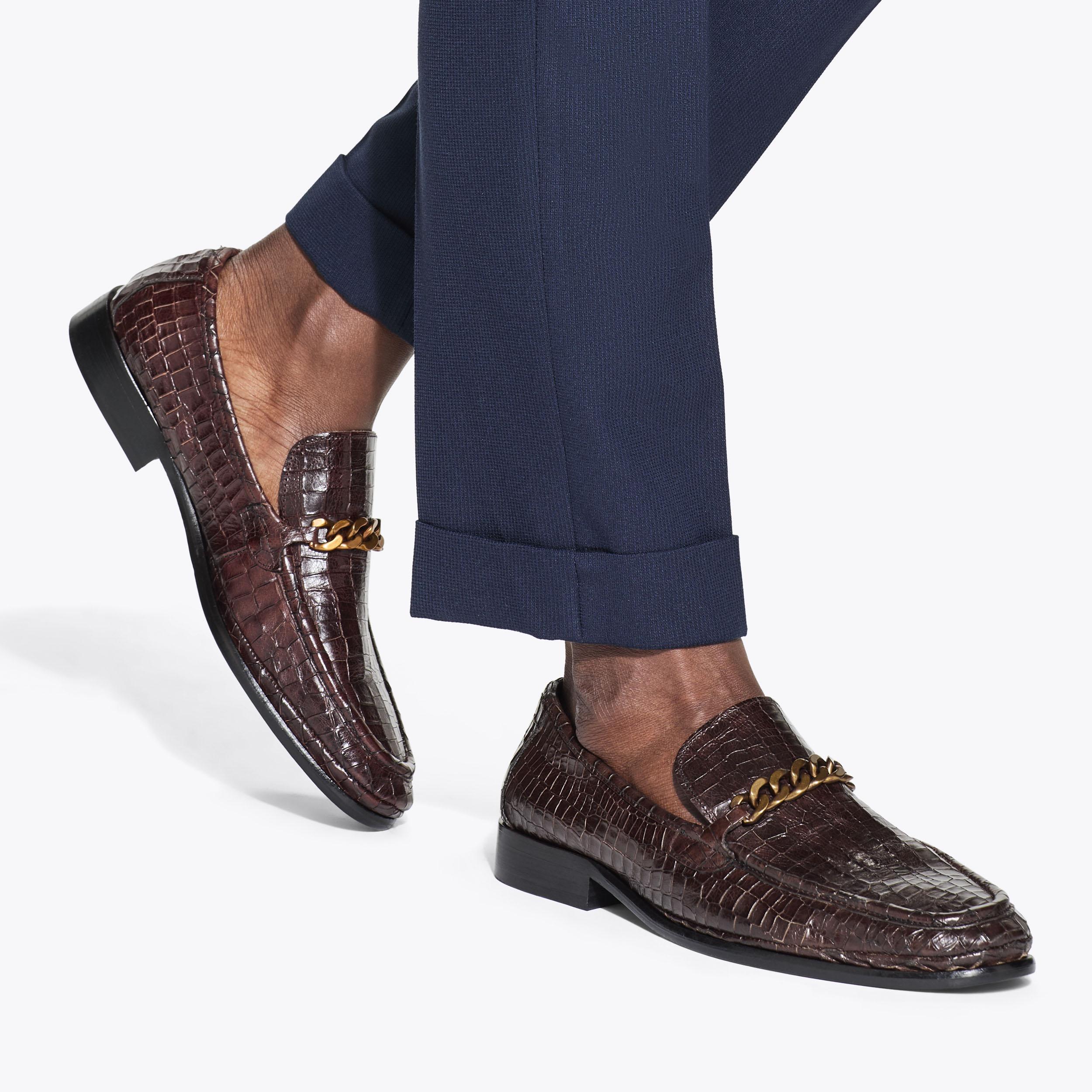 Kurt Geiger Brown Croc-Embossed Penny Loafers Calum Brown Crocskin Leather Penny Loafers main image 3