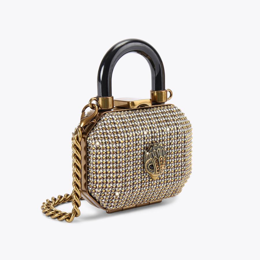 MICRO TOP HANDLE CLUTCH Beige Houndstooth Top Handle Micro Bag by KURT GEIGER LONDON