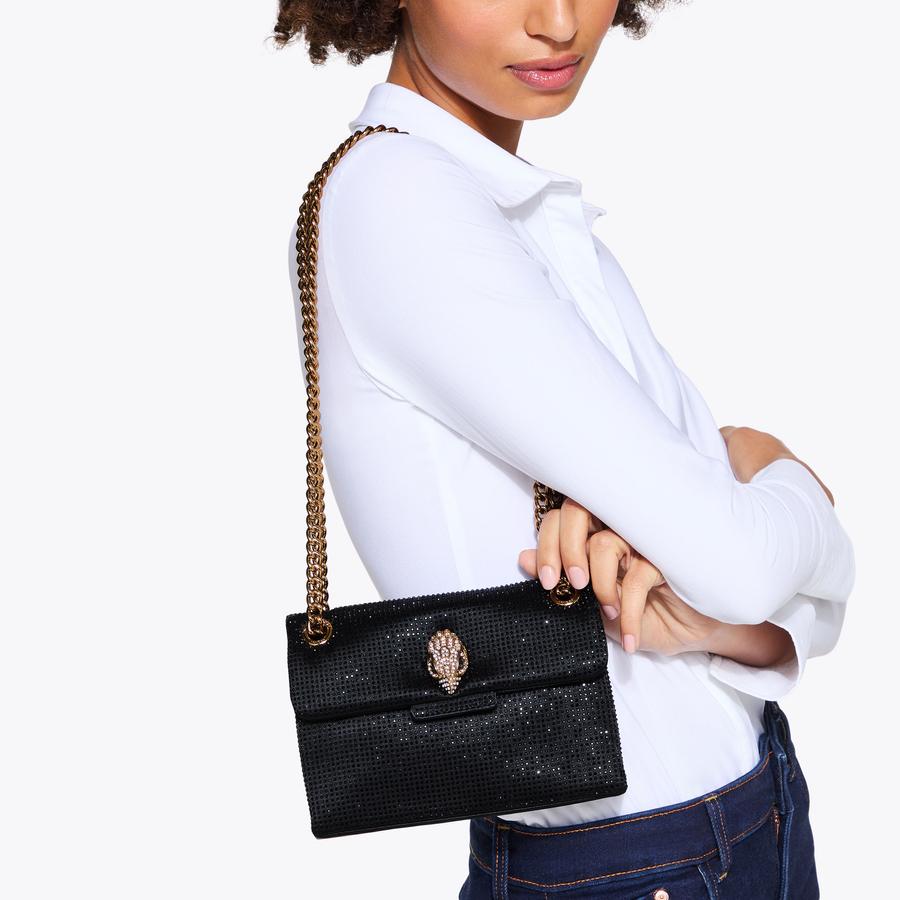 FABRIC MINI KENSINGTON Black Crystal Cross Body Bag by KURT