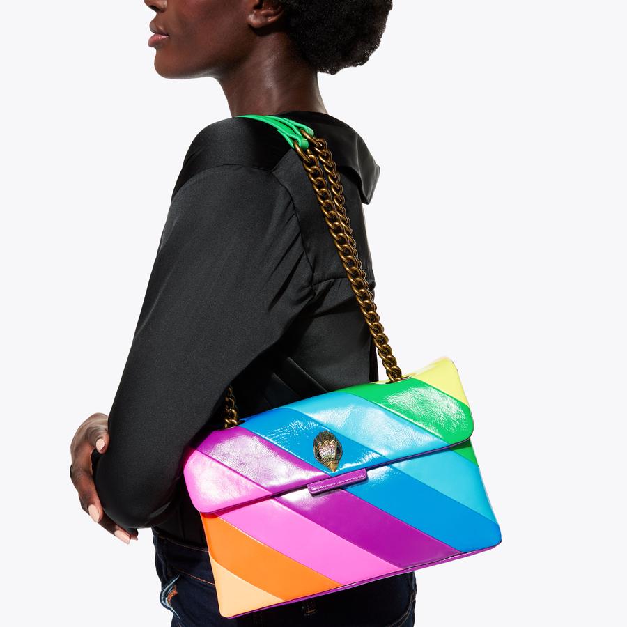 LEATHER KENSINGTON L Neon Rainbow Stripe Shoulder Bag by KURT GEIGER LONDON