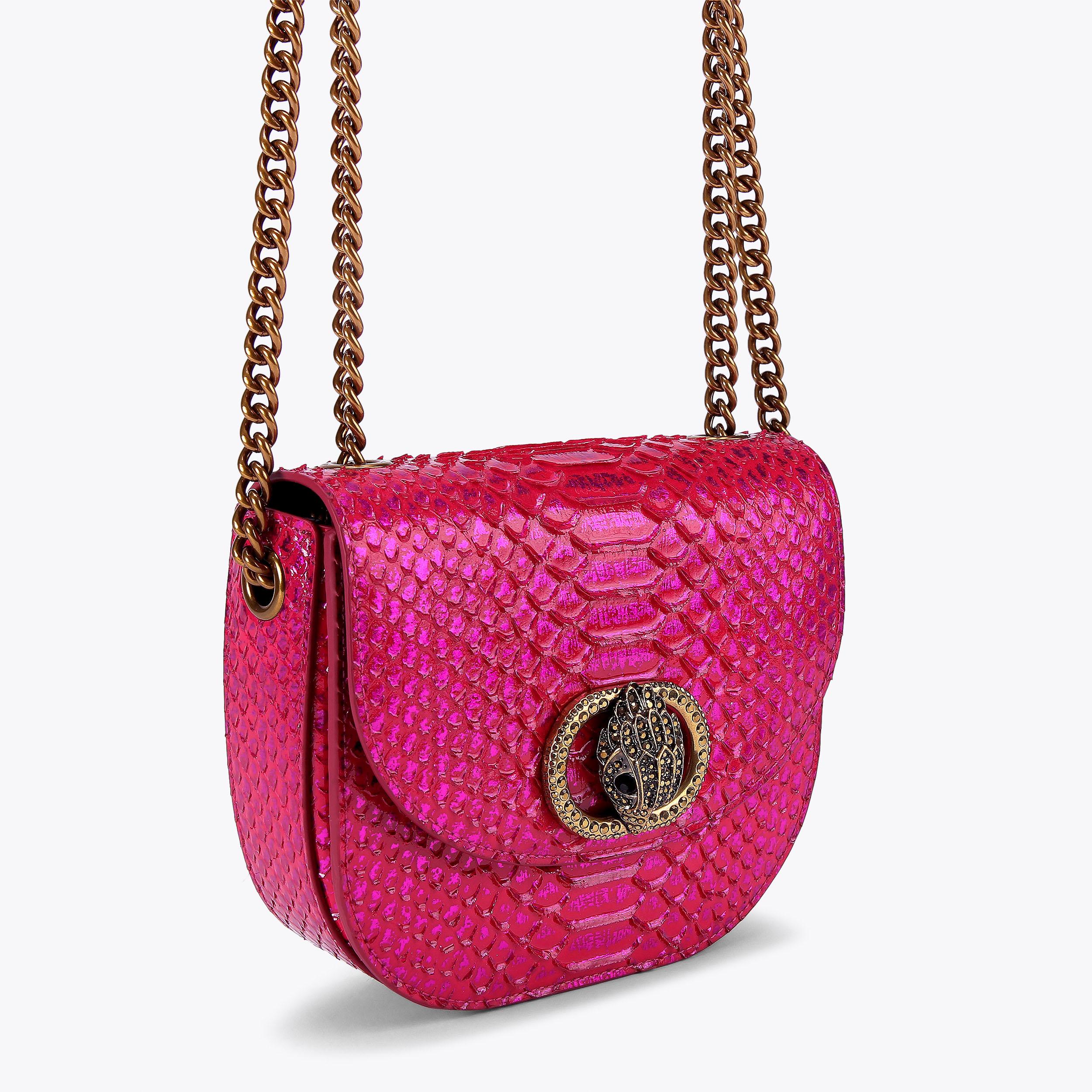 CHELSEA SADDLE BAG Metallic Fuchsia Cross Body Bag by KURT GEIGER