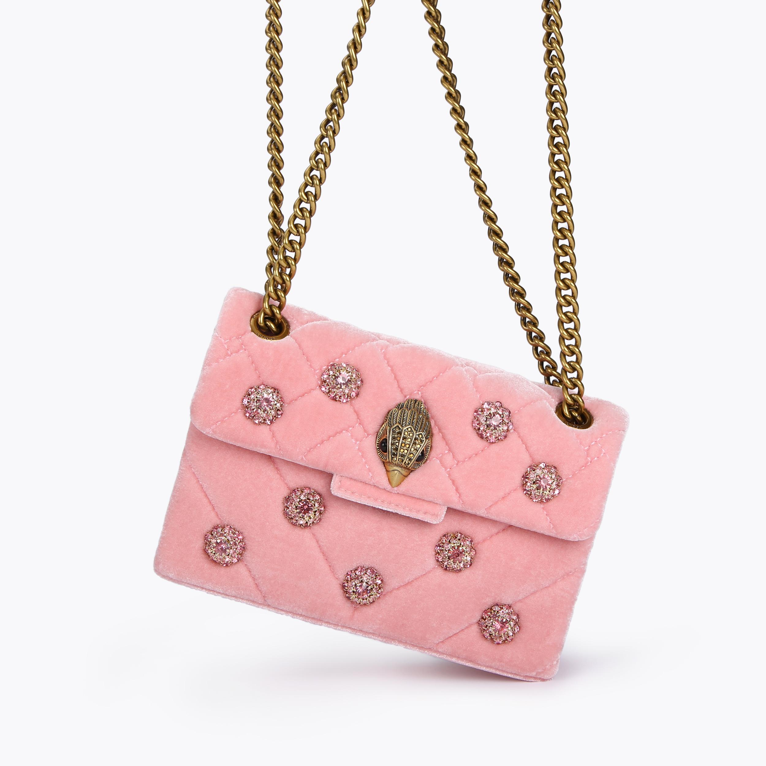 VELVET MINI KENSINGTON Pink Velvet Mini Cross Body Bag by KURT GEIGER LONDON