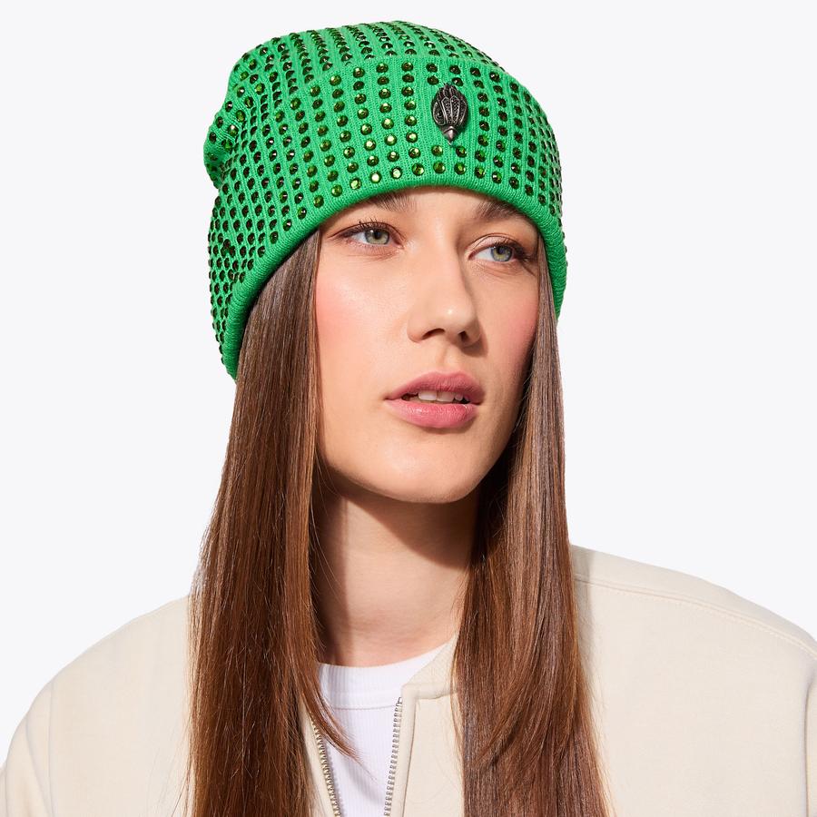 Kurt Geiger London Green Metallic Cable Knit Beanie KURT GEIGERLondon Metallic Cable Knit Beanie In Light Blue  main image 2