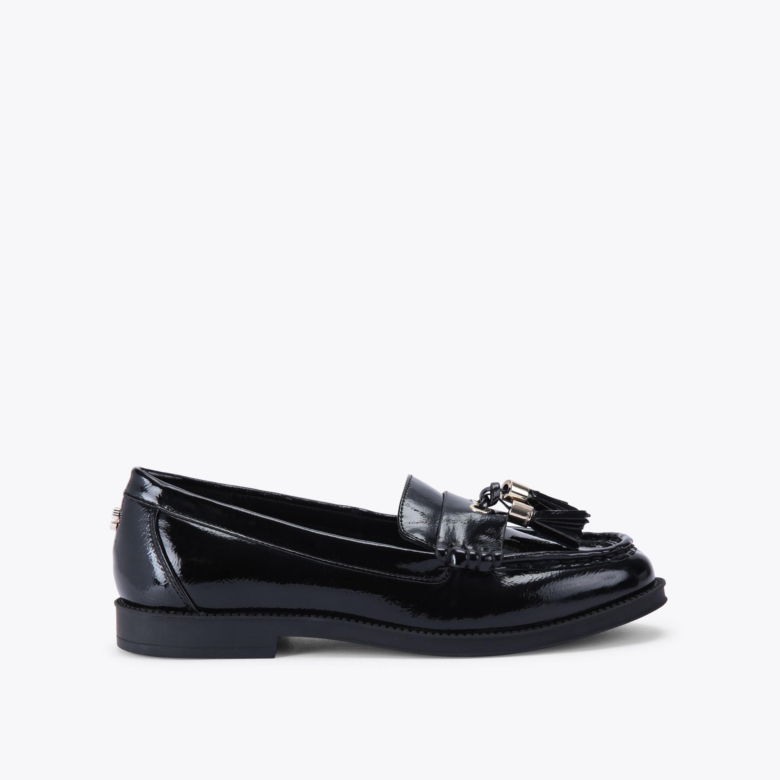 GRANGE Black Croc Embossed Slip On Shoes by CARVELA