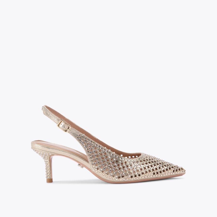 LAZER SLING Gold Laser Cut Slingback Heel by CARVELA