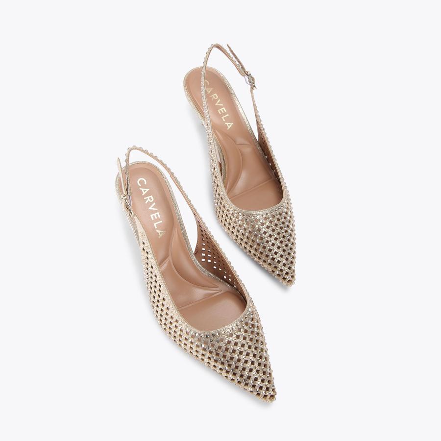 LAZER SLING Gold Laser Cut Slingback Heel by CARVELA LAZER SLING Gold Laser Cut Slingback Heel by CARVELA