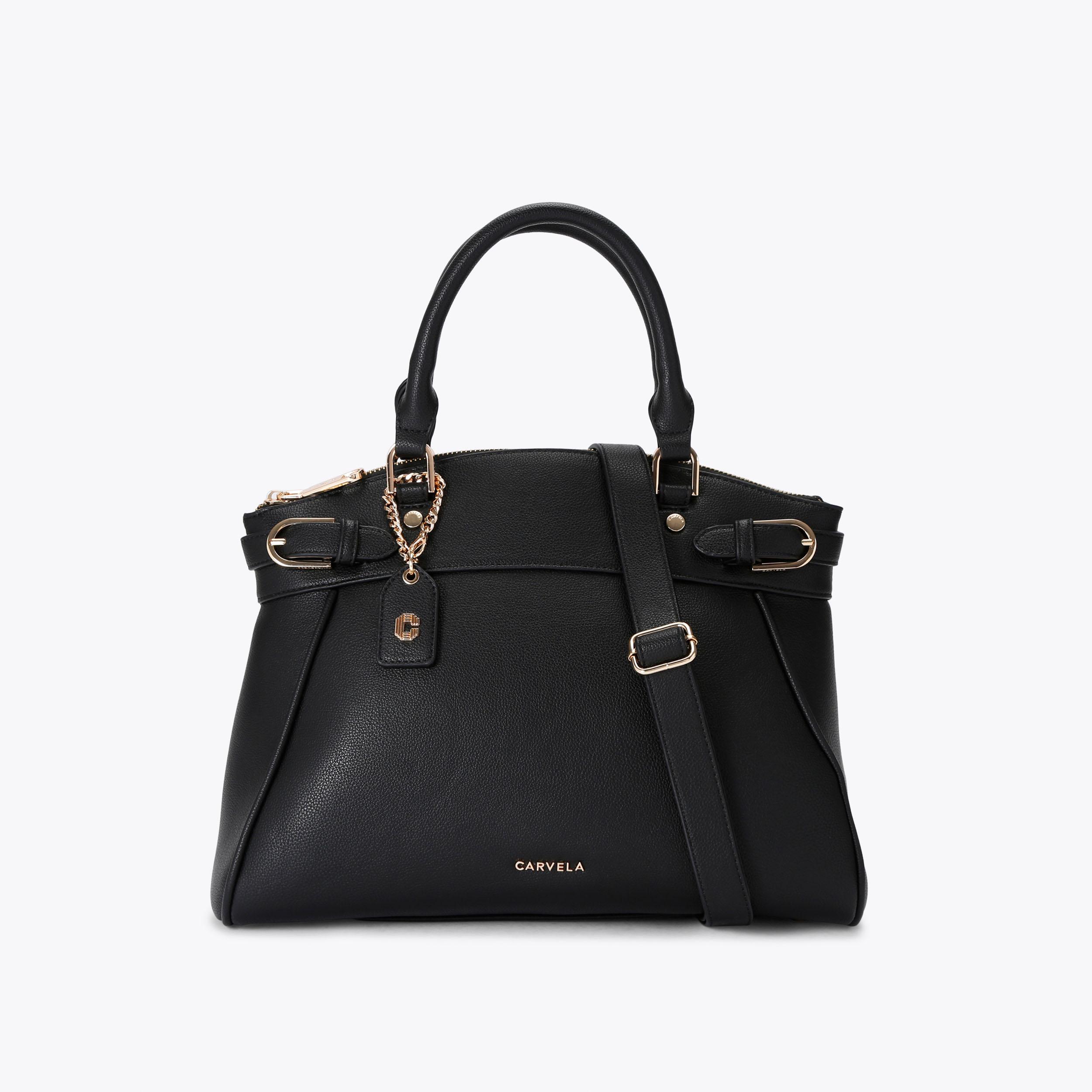 VALENTINA CURVED TOTE Black Trapeze Tote Bag by CARVELA