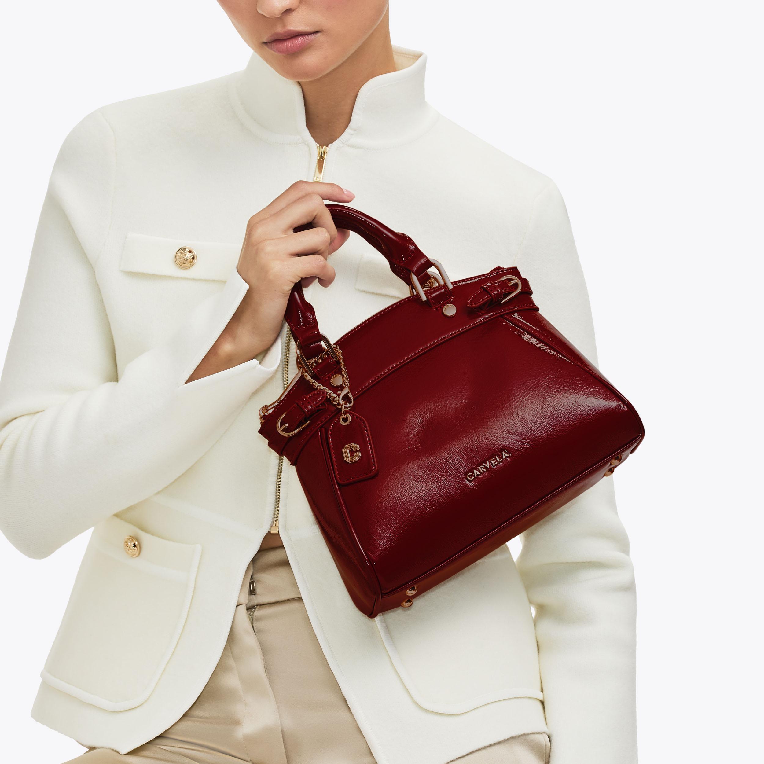 MINI VALENTINA TOTE Wine Patent Tote Bag by CARVELA