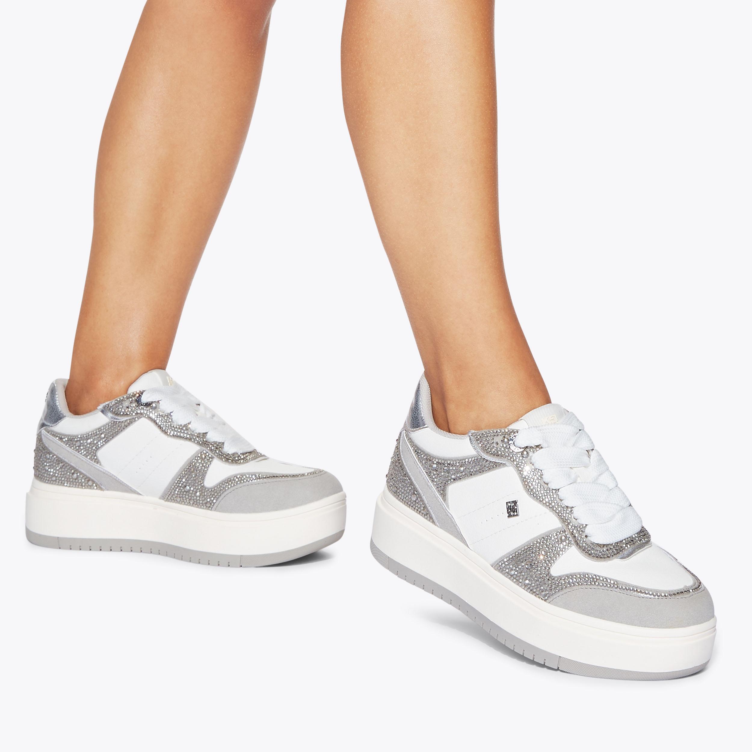 Womens Trainers Kurt Geiger Sparkly Trainers KICK SKATER GEM Grey
