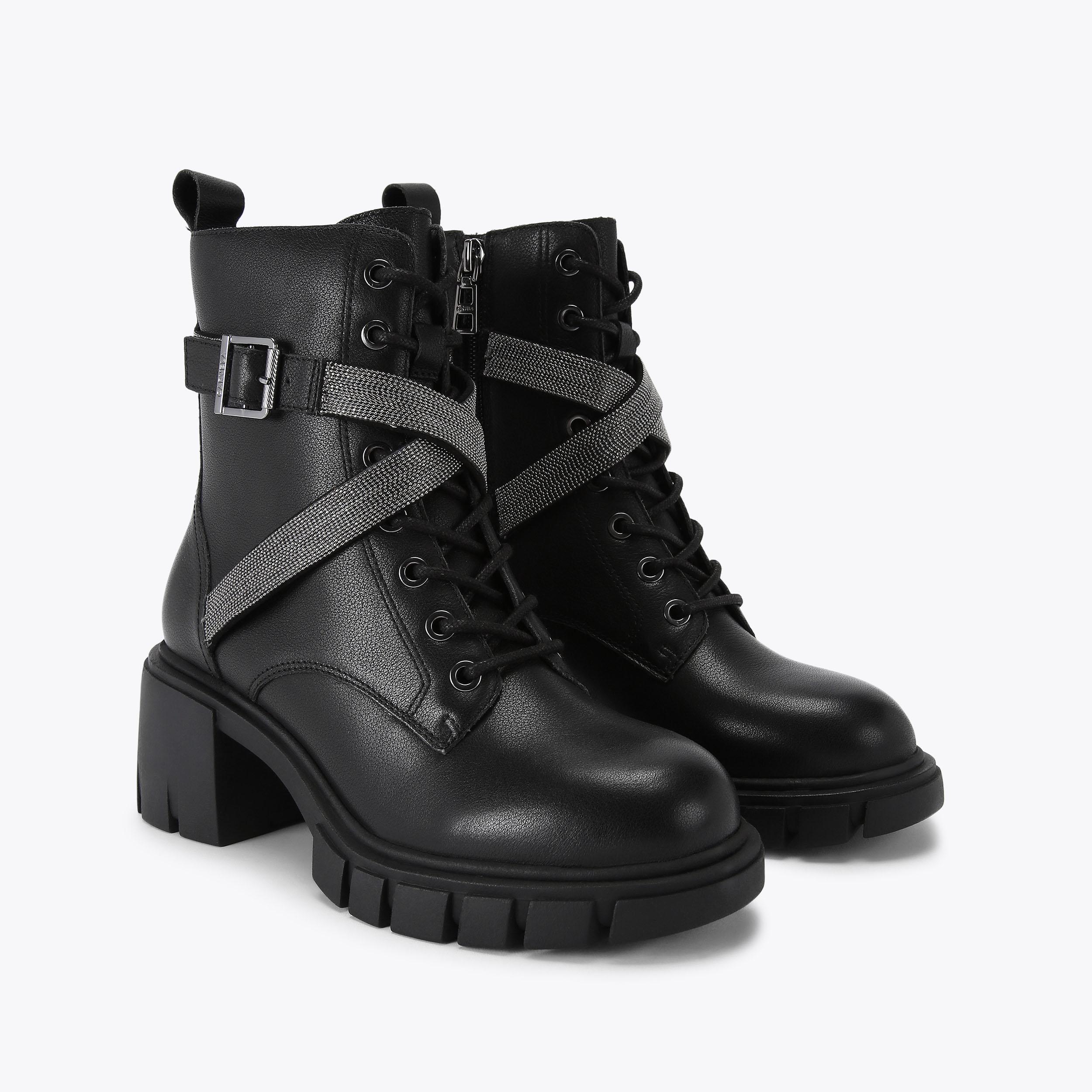 IGNITE STRAP Black Leather Block Heel Boot by CARVELA