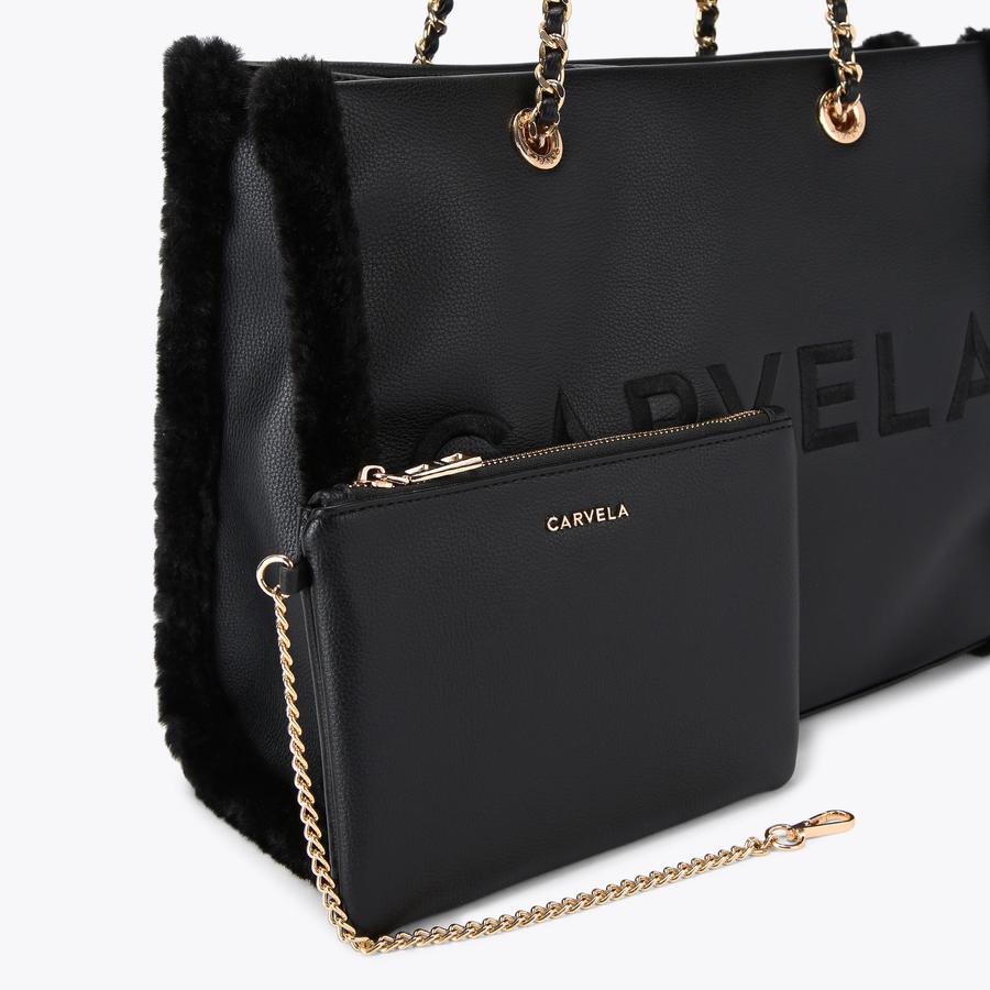 FRAME FUR TOTE Black Faux Fur Tote Bag by CARVELA FRAME FUR TOTE Black Faux Fur Tote Bag by CARVELA