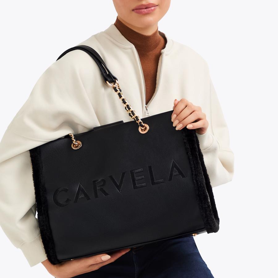 FRAME FUR TOTE Black Faux Fur Tote Bag by CARVELA FRAME FUR TOTE Black Faux Fur Tote Bag by CARVELA