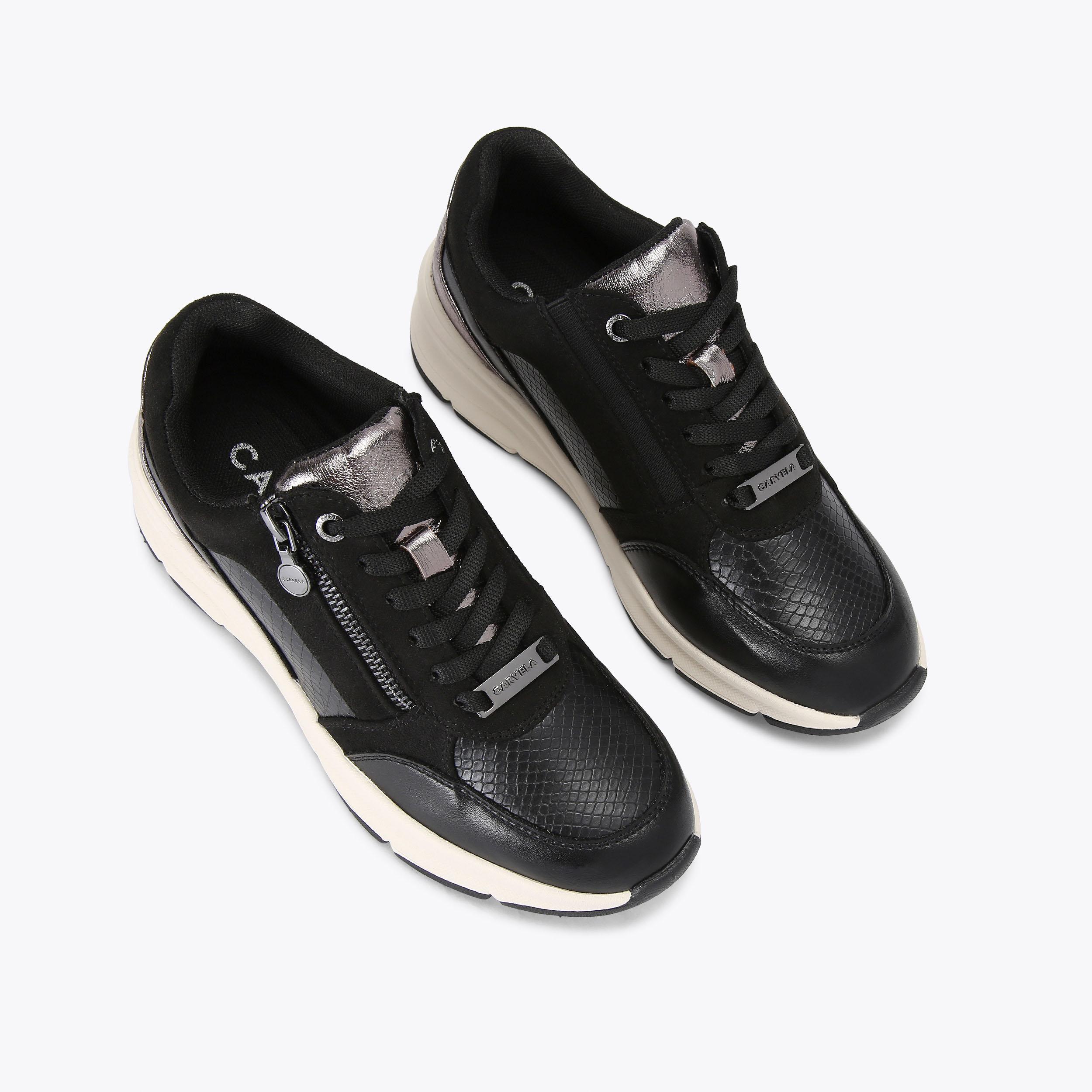 carven 6251K2124201BLACK 関税送料込 STRIDE ZIP SNEAKER Black Lace Up Sneaker by CARVELA