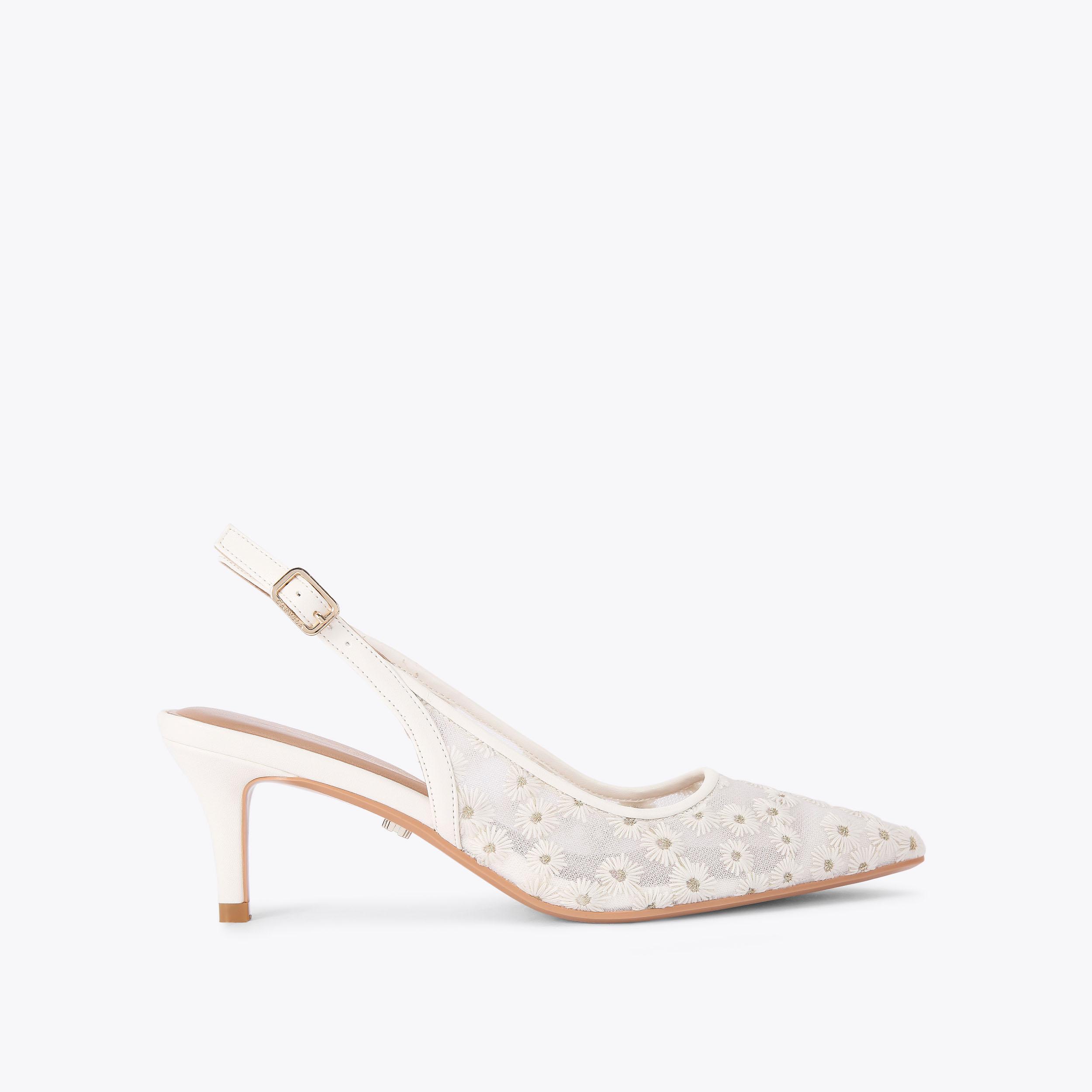 POSITANO SLING LOW White Floral Slingback Heel by CARVELA