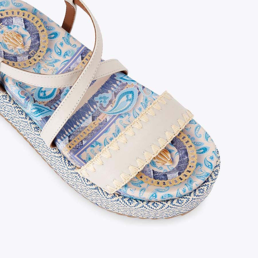 CHELSEA FLATFORM SANDAL Blue Paisley Flatform Sandal by KURT