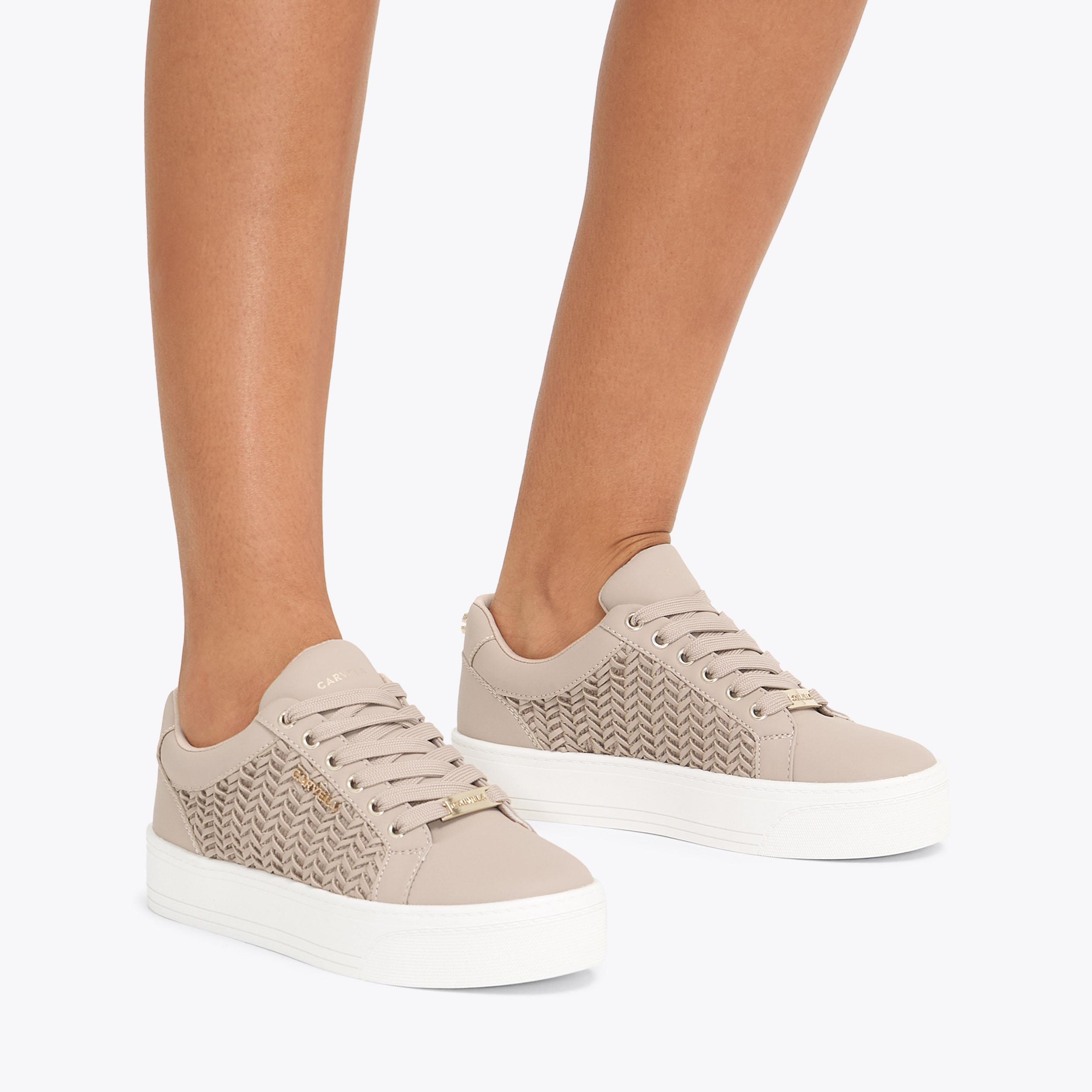 SARDINIA SNEAKER Taupe Woven Trainer by Carvela