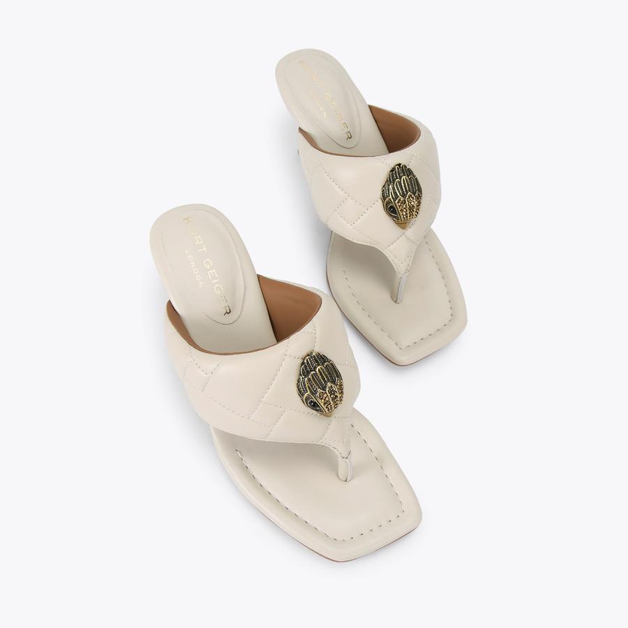 PUFF THONG HEEL 85 Bone Leather T-Bar Sandal by KURT GEIGER