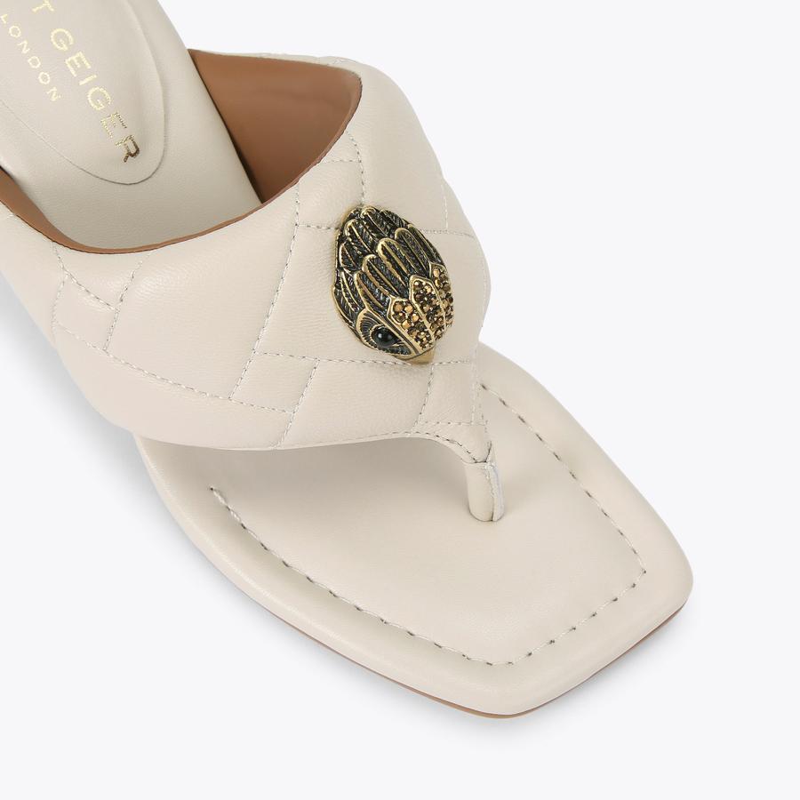 anju PUFF THONG HEEL 85 Bone Leather T-Bar Sandal by KURT GEIGER