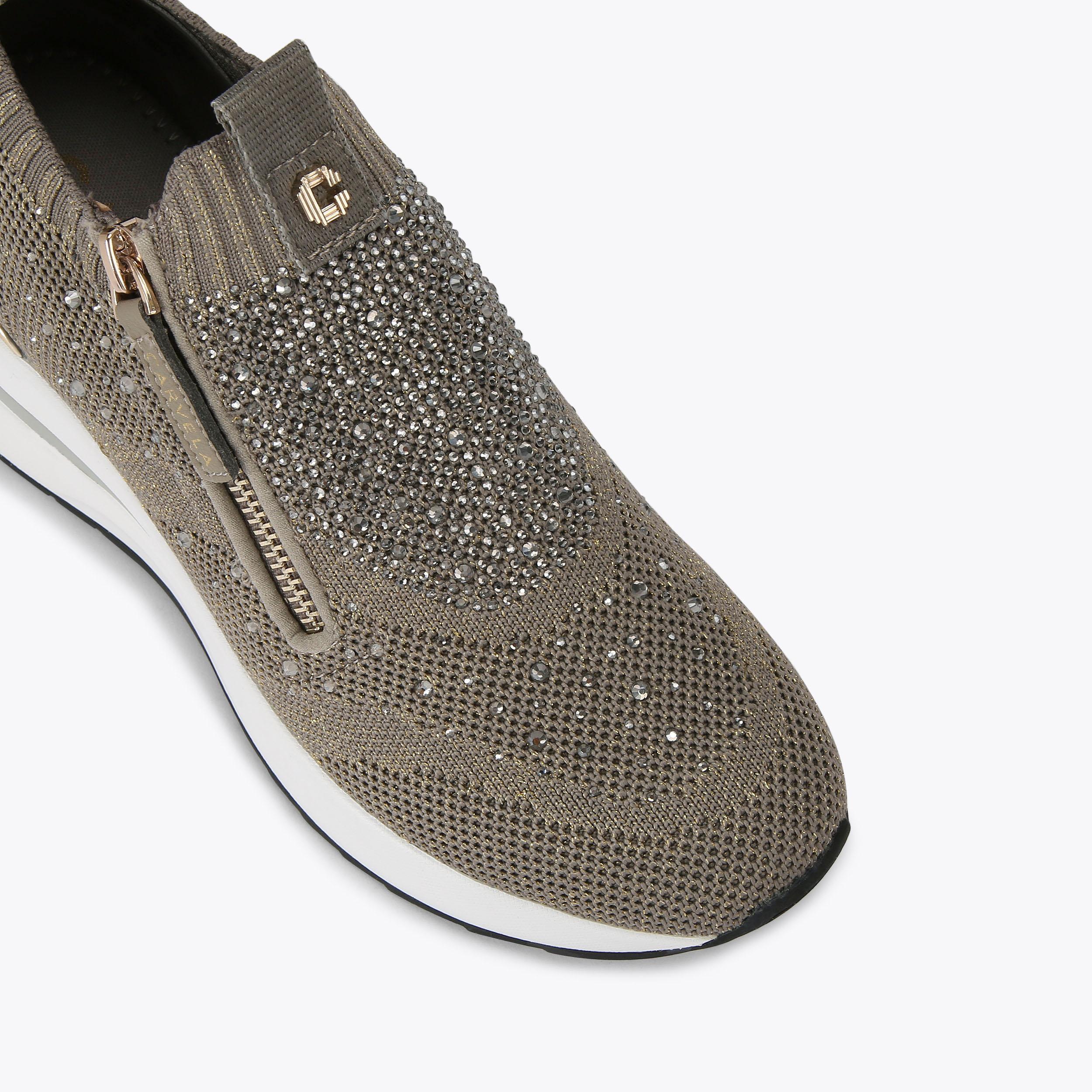 HIGH RISE ZIP KNIT Bronze Heeled Knitted Sneaker by CARVELA