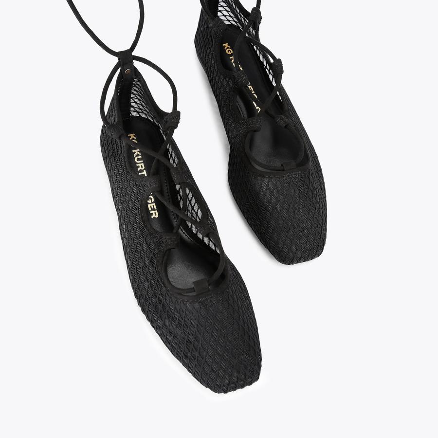 NINA TIE UP Black Mesh Flat by KG KURT GEIGER