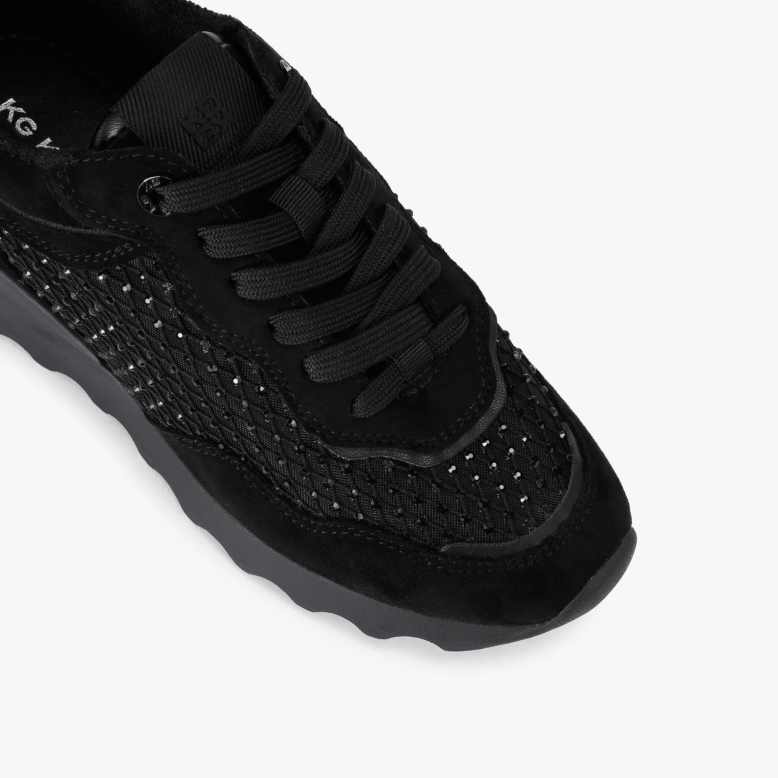 KINDER Black Lace Up Mesh Crystal Sneaker by KG KURT GEIGER KINDER Black Lace Up Mesh Crystal Sneaker by KG KURT GEIGER