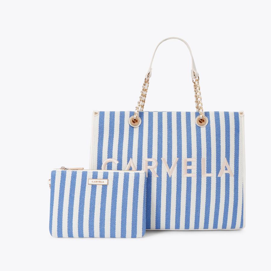 SORRENTO STRIPE TOTE Blue Stripe Canvas Tote Bag by CARVELA